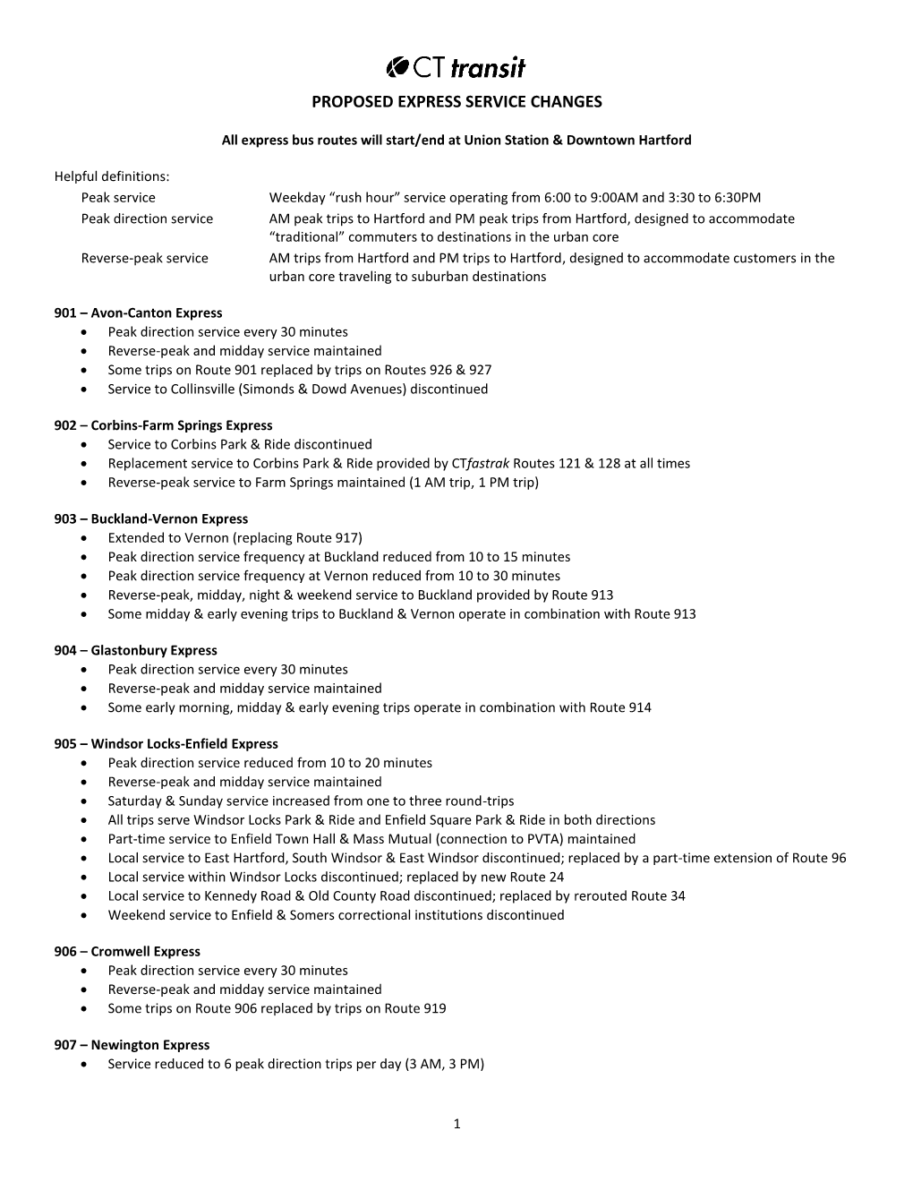 Proposed Express Bus Service Changes by Route 042921