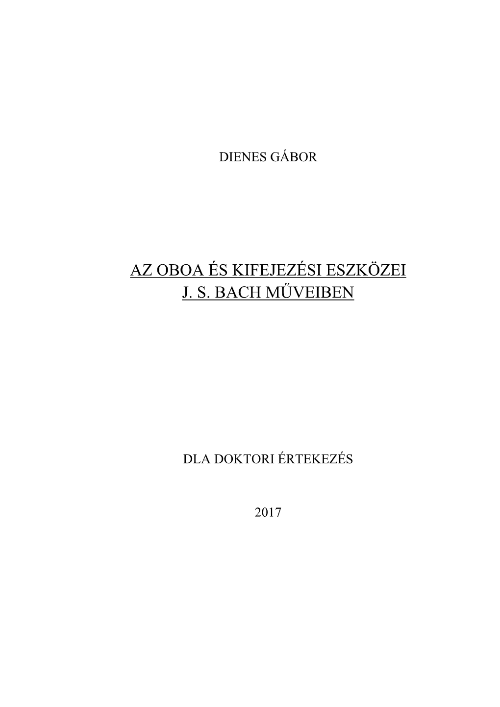 Az Oboa És Kifejezési Eszközei J. S. Bach Műveiben