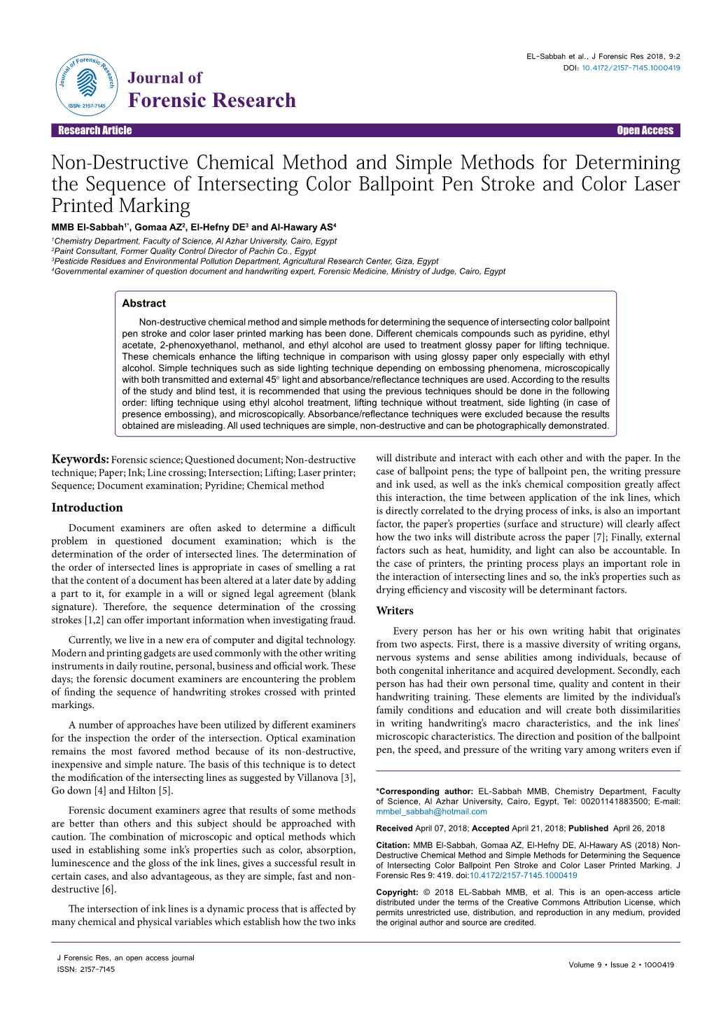 Non-Destructive Chemical Method and Simple