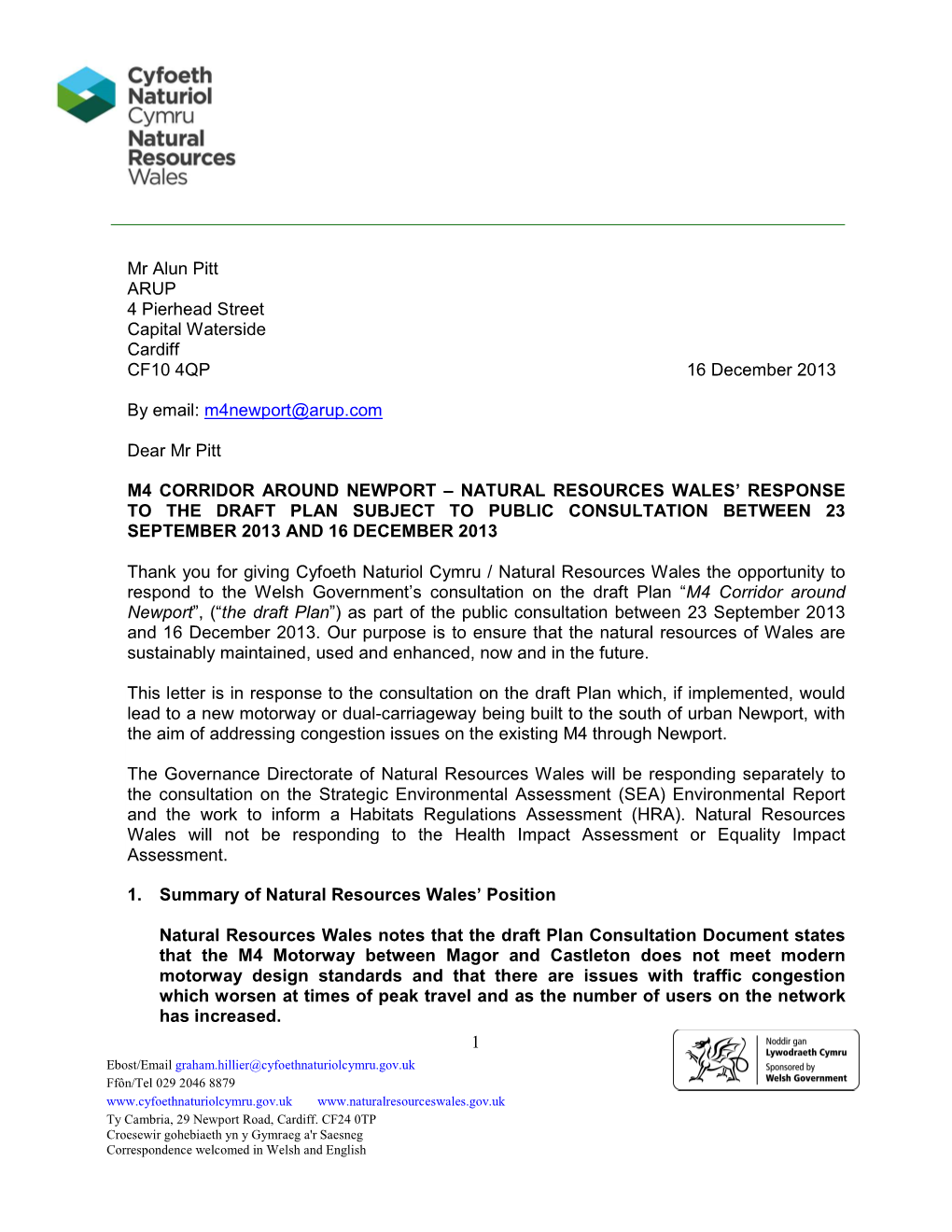 NRW Response to M4 Corridor Around Newport Draft Plan 16 Dec 2013