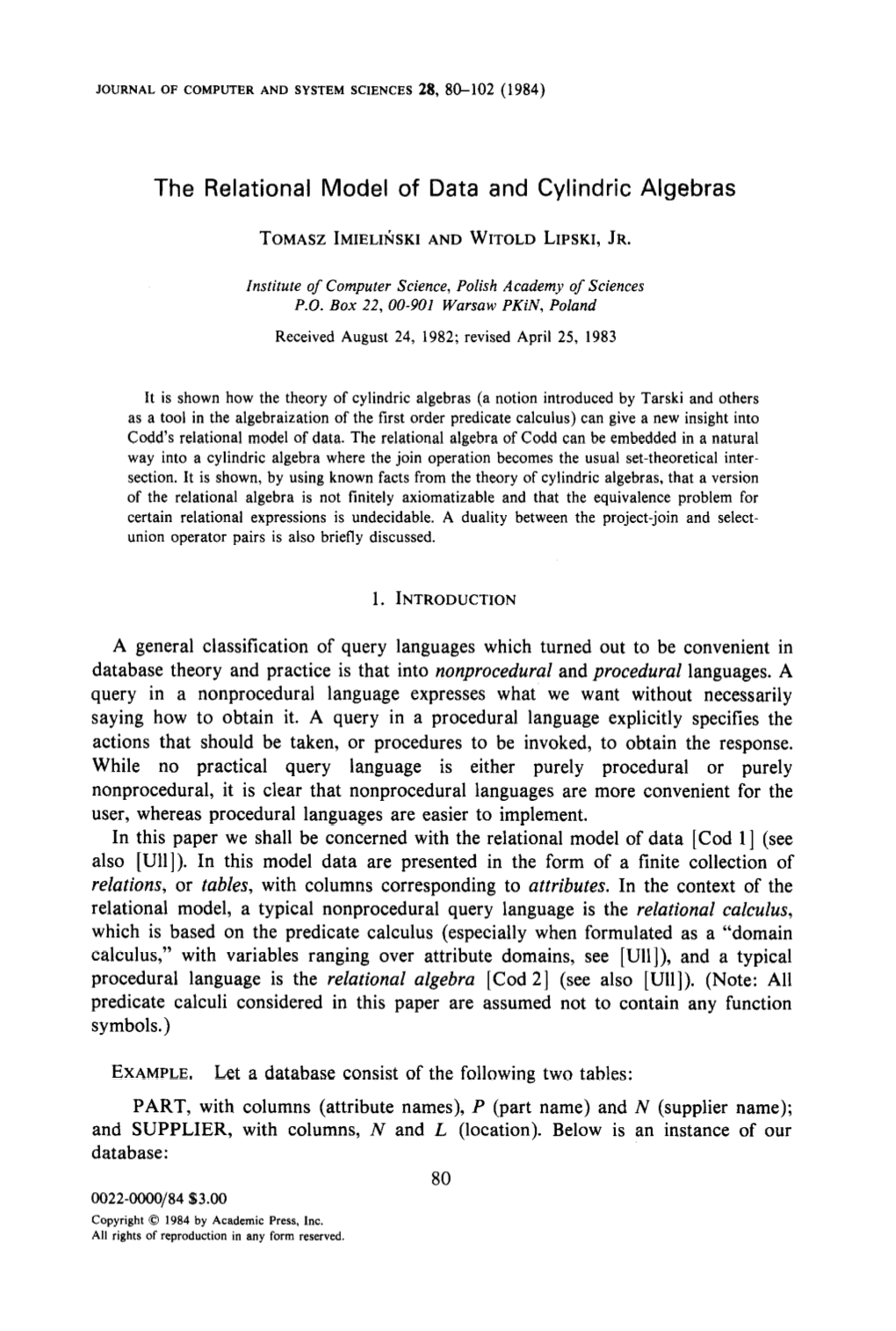 The Relational Model of Data and Cylindric Algebras