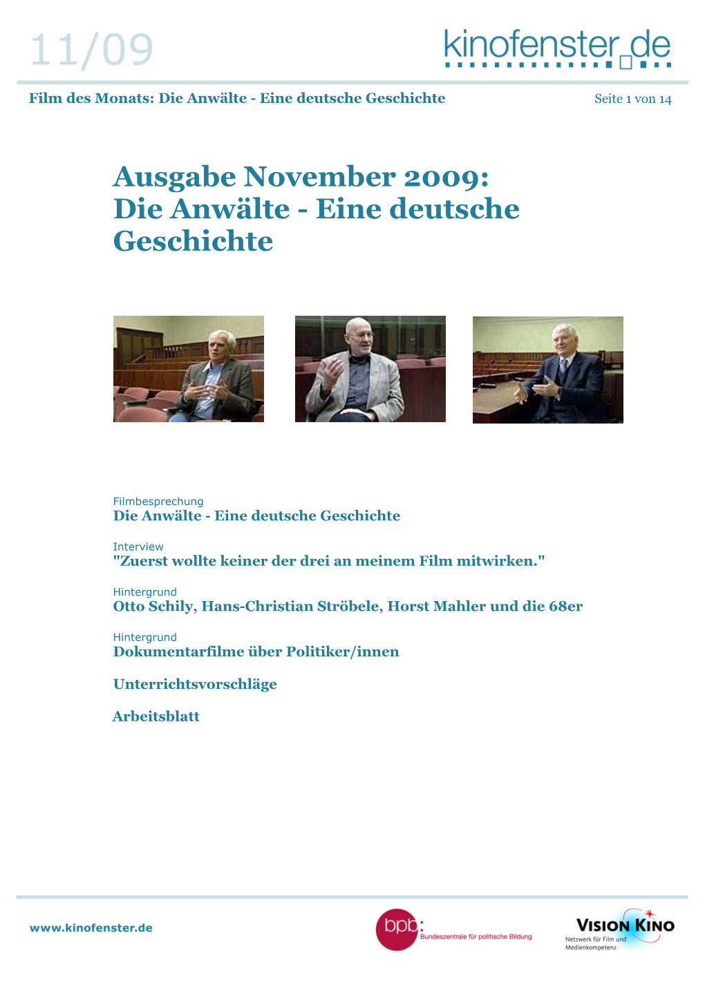Ausgabe November 2009: Die Anwälte - Eine Deutsche Geschichte
