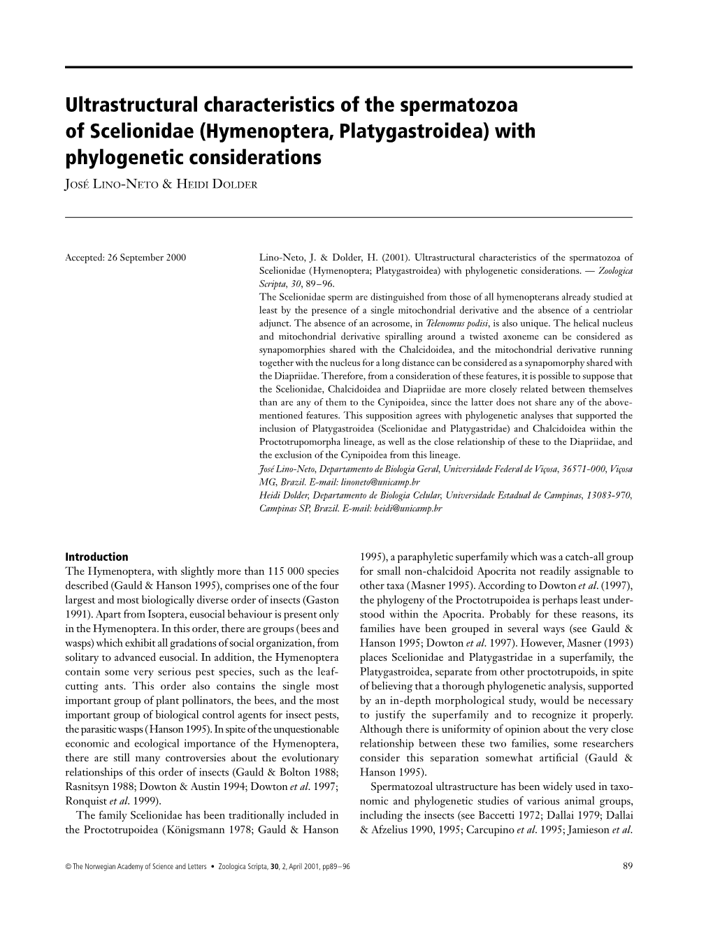 Hymenoptera, Platygastroidea) with Phylogenetic Considerations