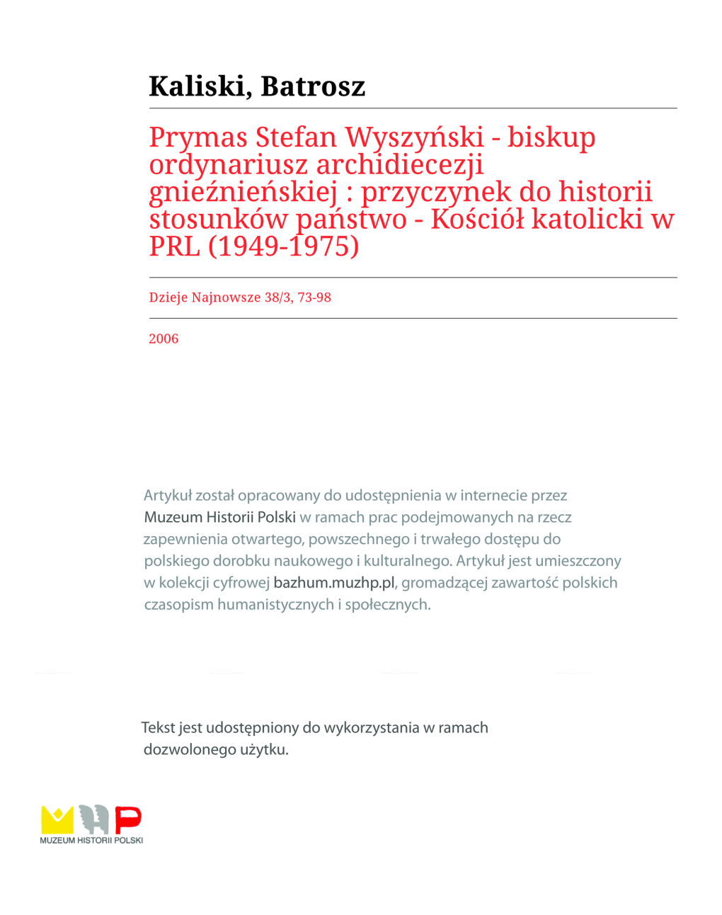 Prymas Stefan Wyszyński — Biskup Ordynariusz Archidiecezji Gnieźnieńskiej