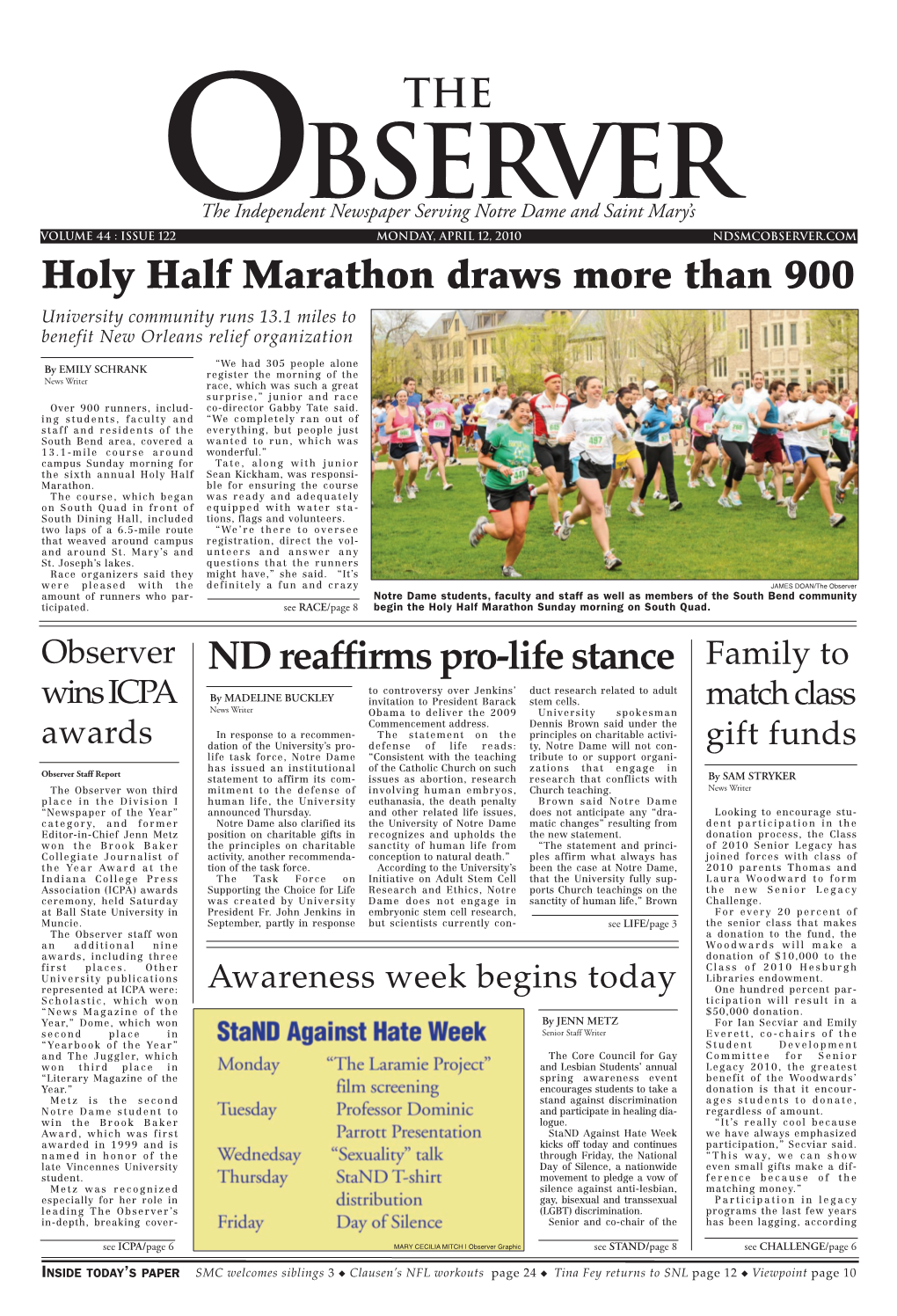 Holy Half Marathon Draws More Than 900 ND Reaffirms Pro-Life Stance