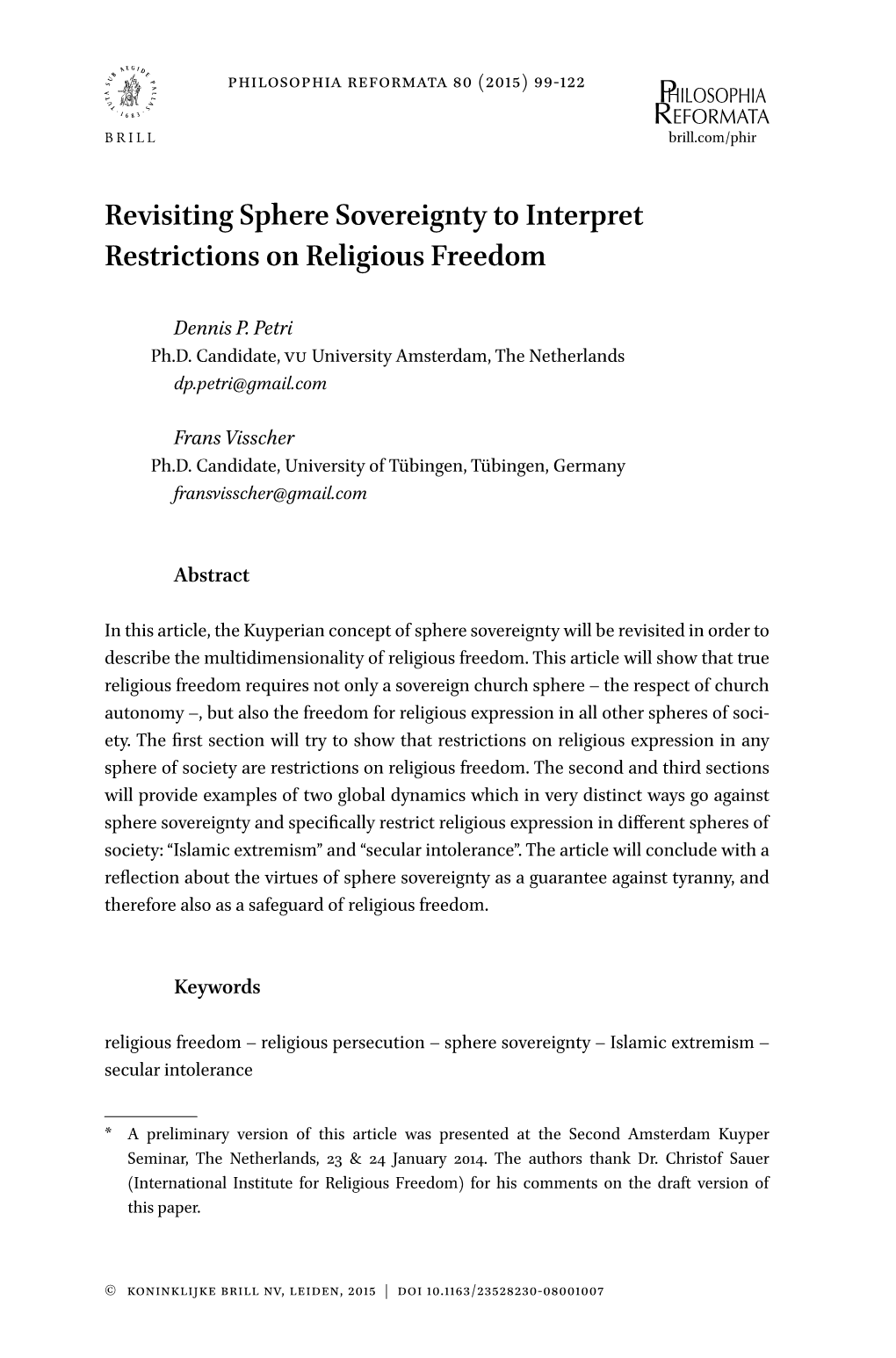 Revisiting Sphere Sovereignty to Interpret Restrictions on Religious Freedom
