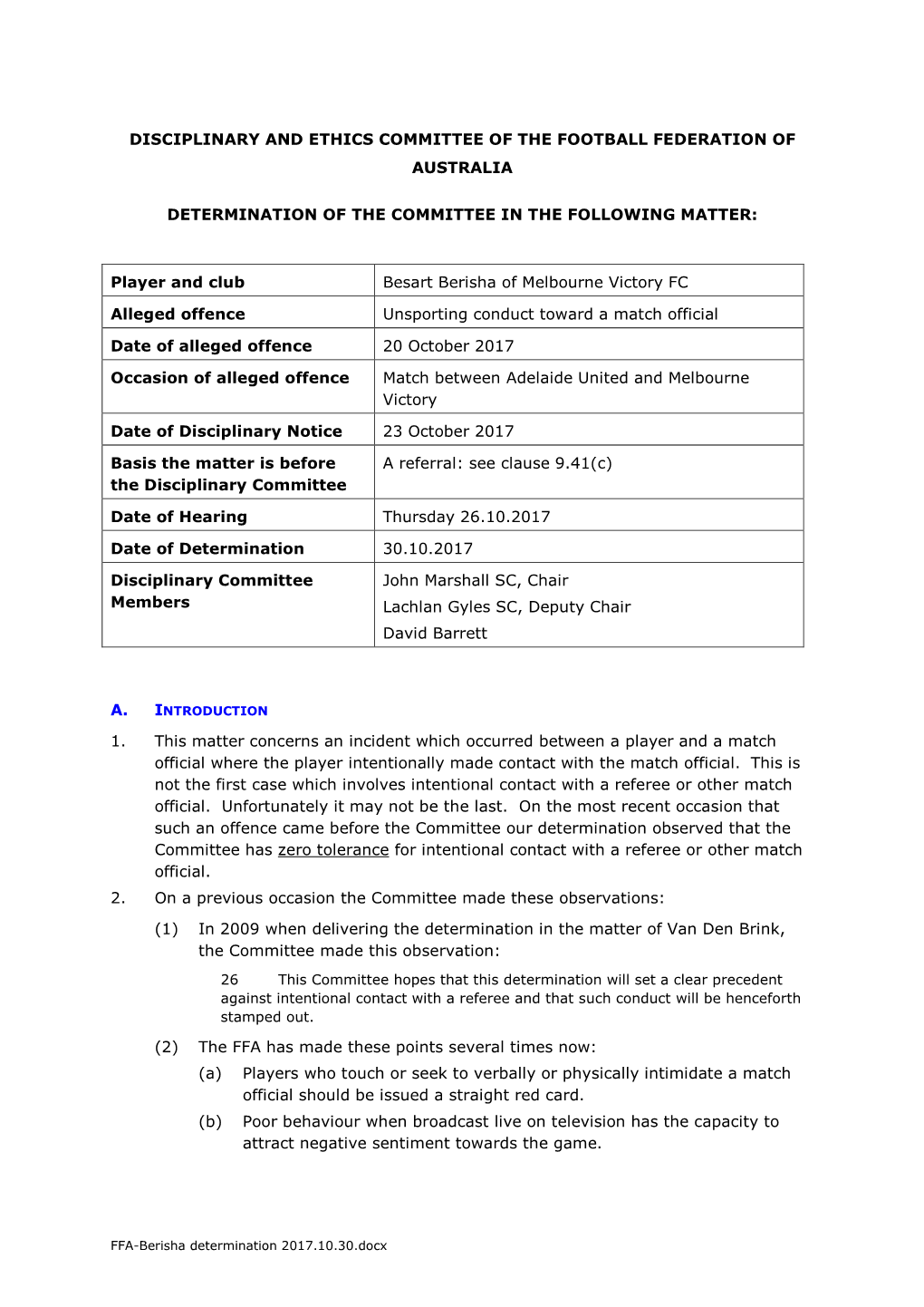 Disciplinary and Ethics Committee of the Football Federation of Australia