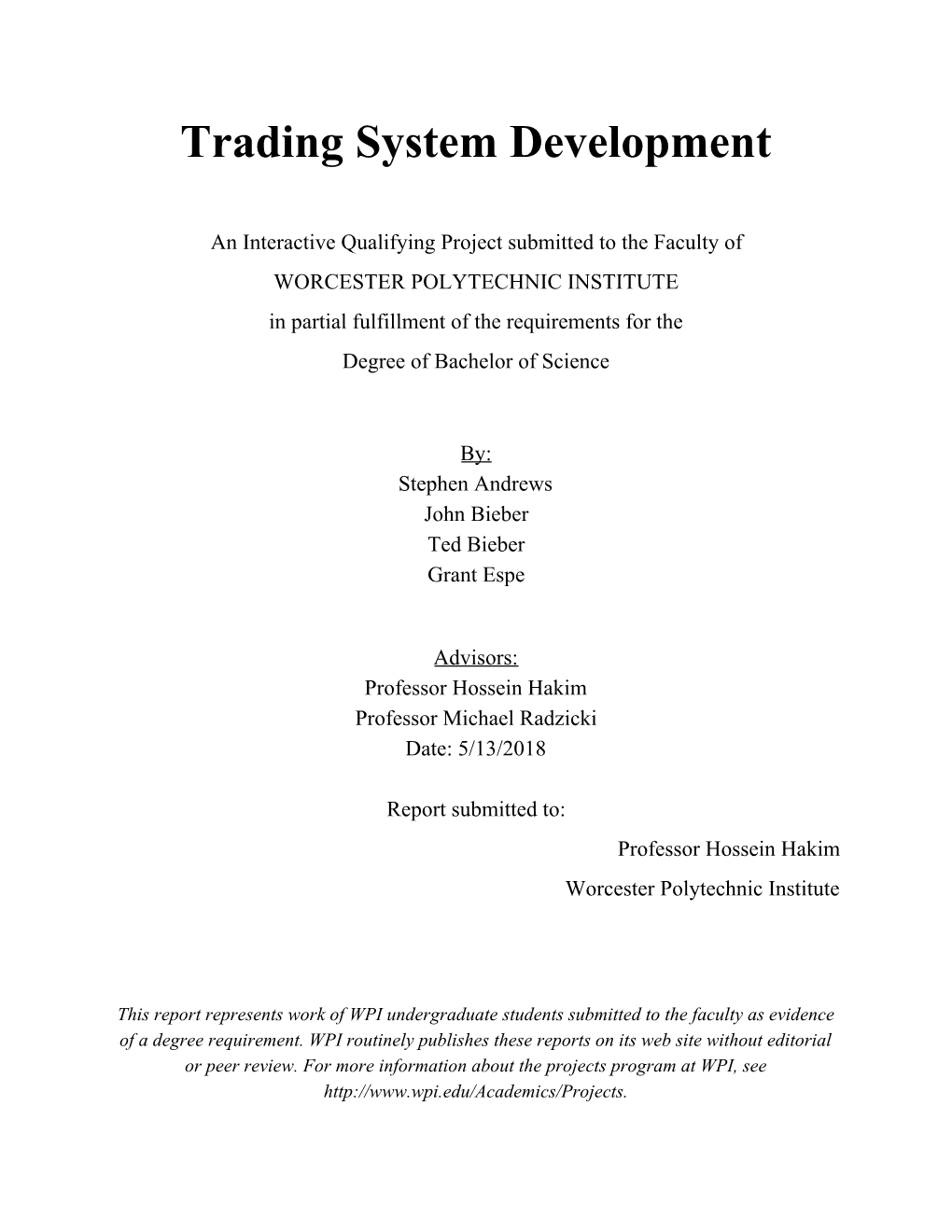 Trading System Development