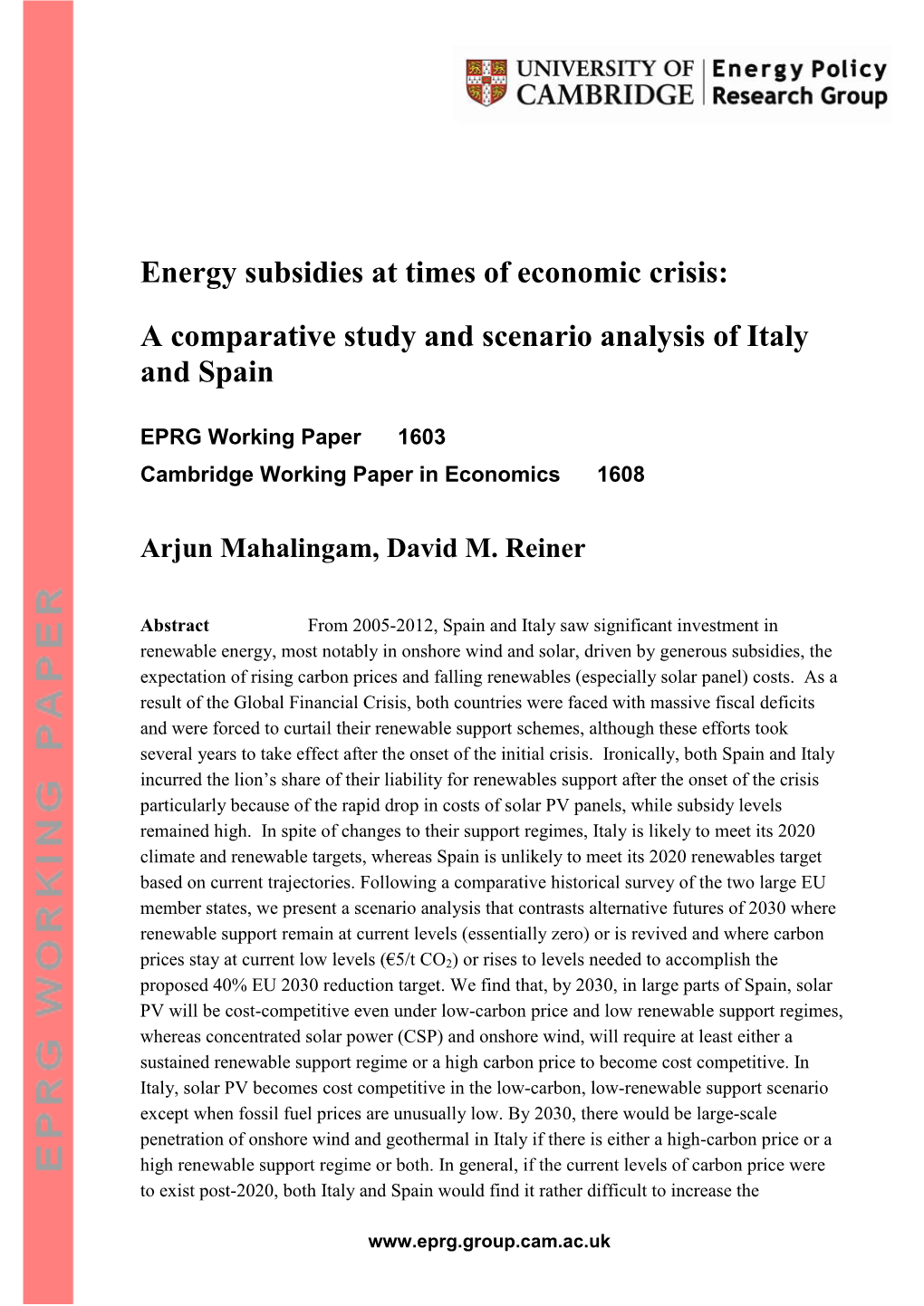 Energy Subsidies at Times of Economic Crisis