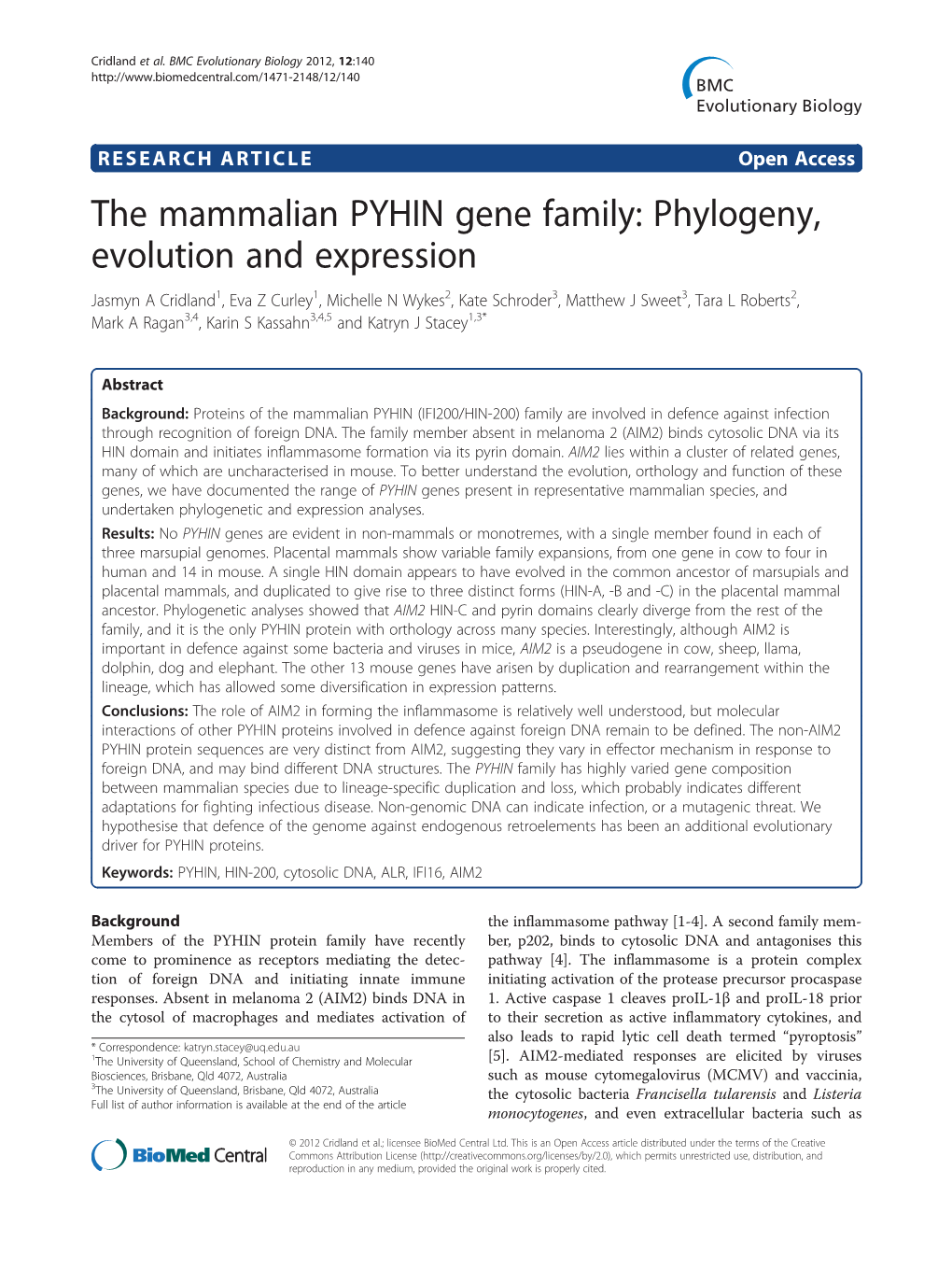 The Mammalian PYHIN Gene Family