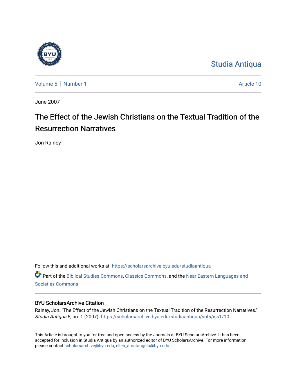 The Effect of the Jewish Christians on the Textual Tradition of the Resurrection Narratives