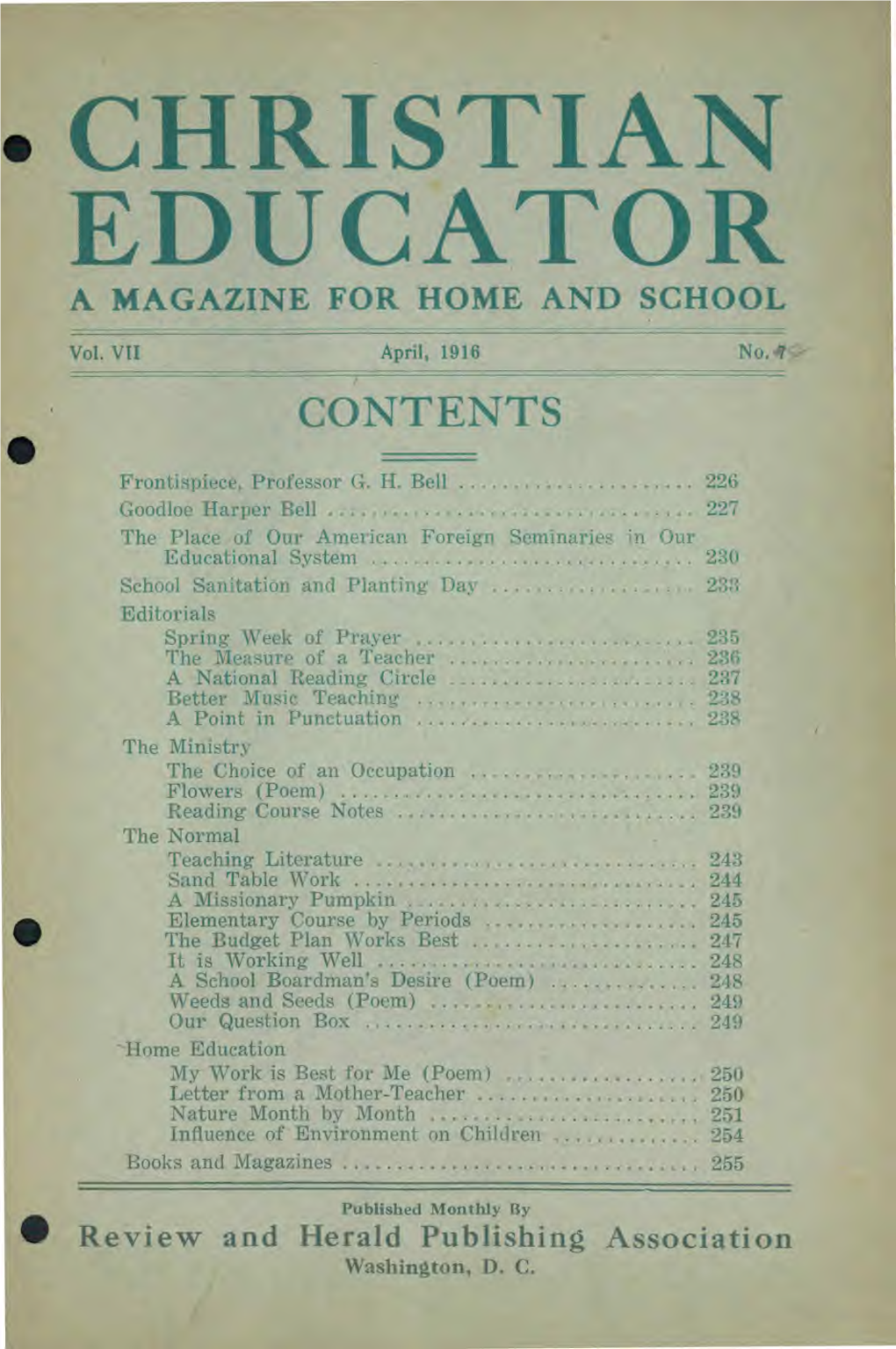 • Christian Educator a Magazine for Home and School