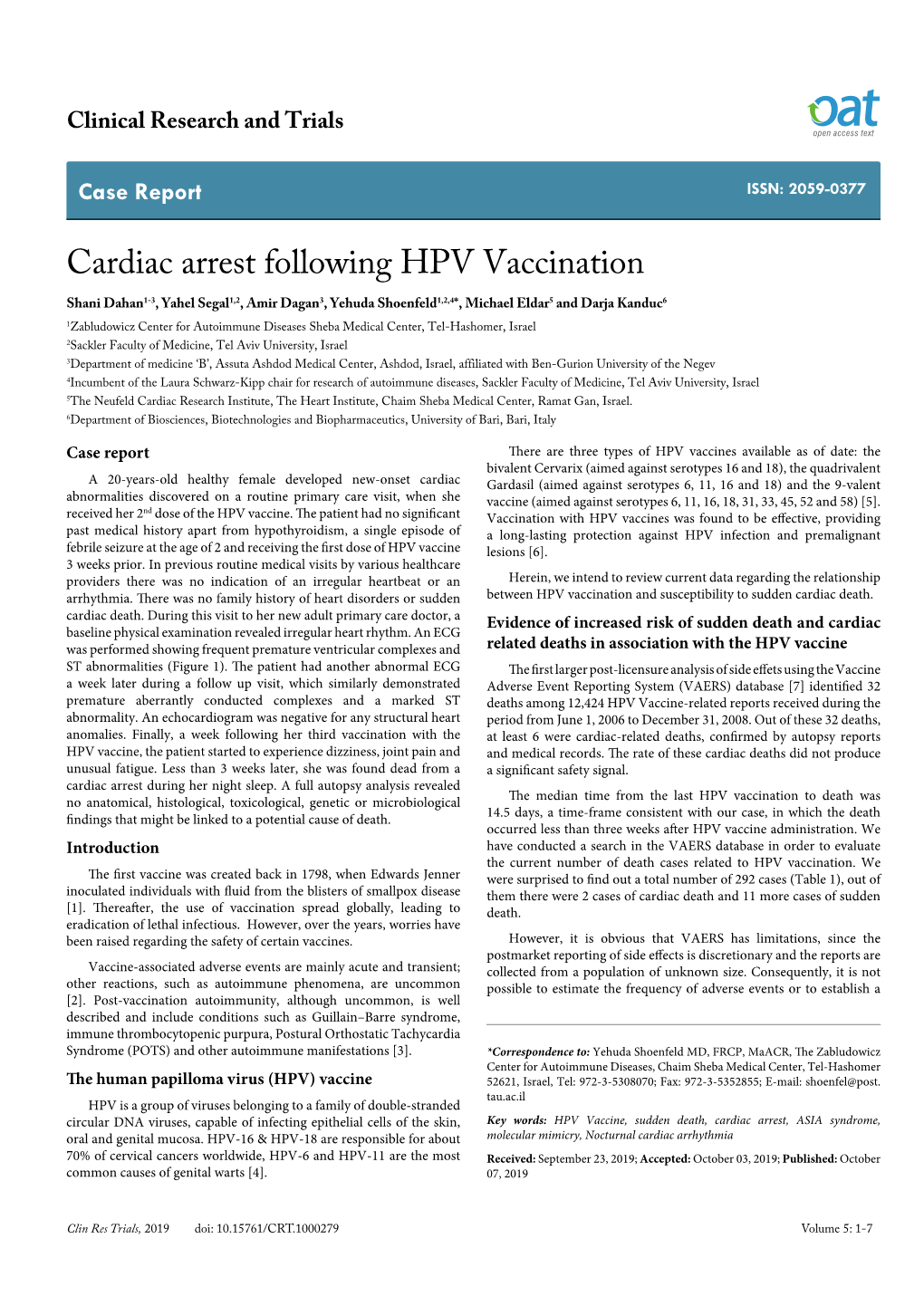 Cardiac Arrest Following HPV Vaccination