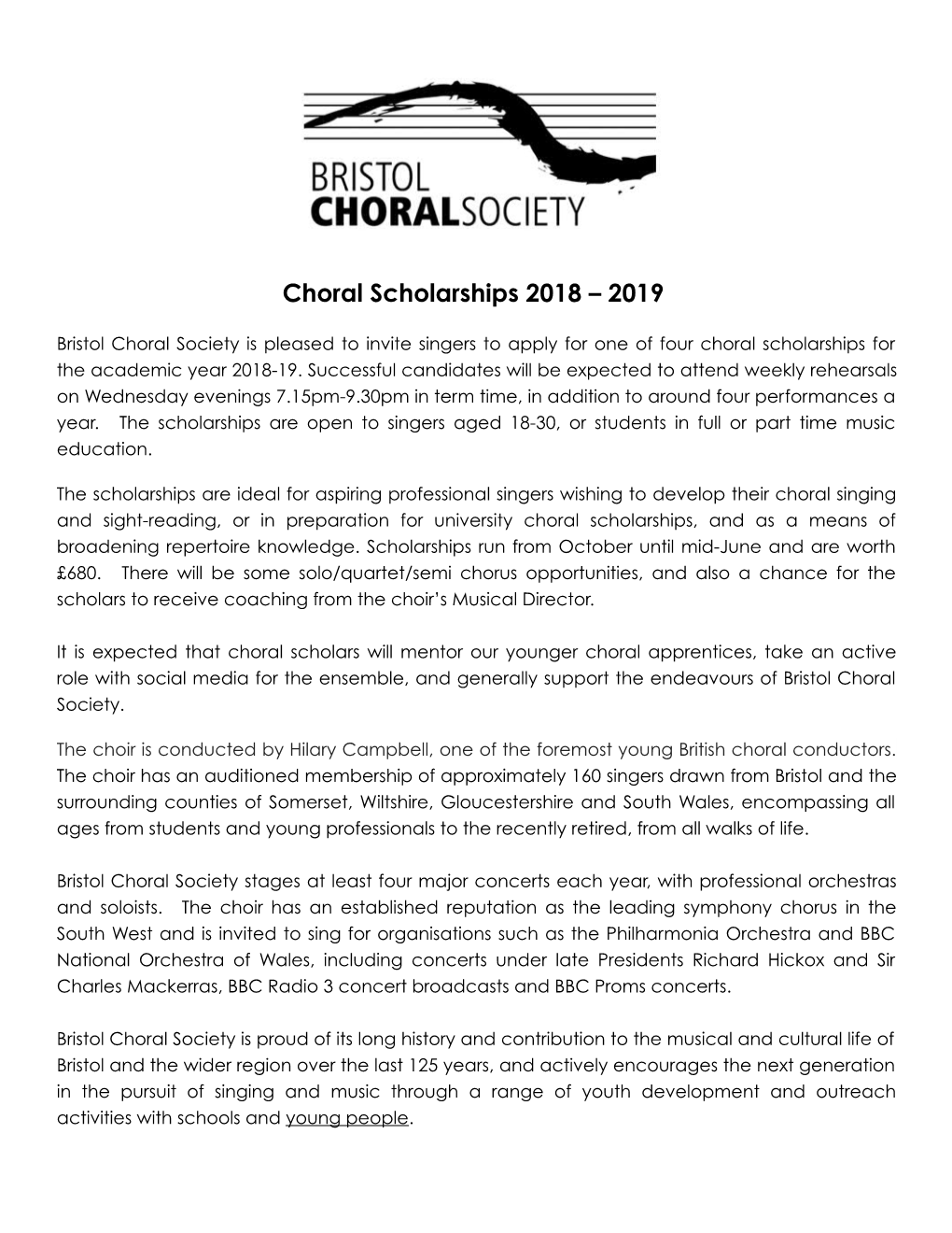 Choral Scholarships 2018 – 2019