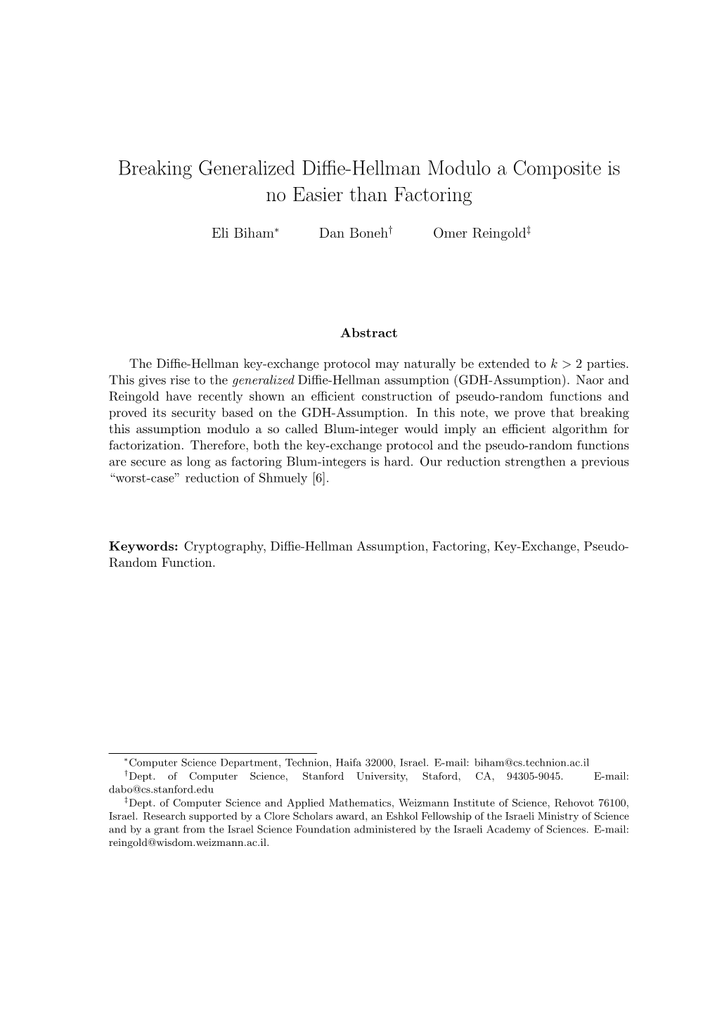 Breaking Generalized Diffie-Hellman Modulo a Composite Is No Easier