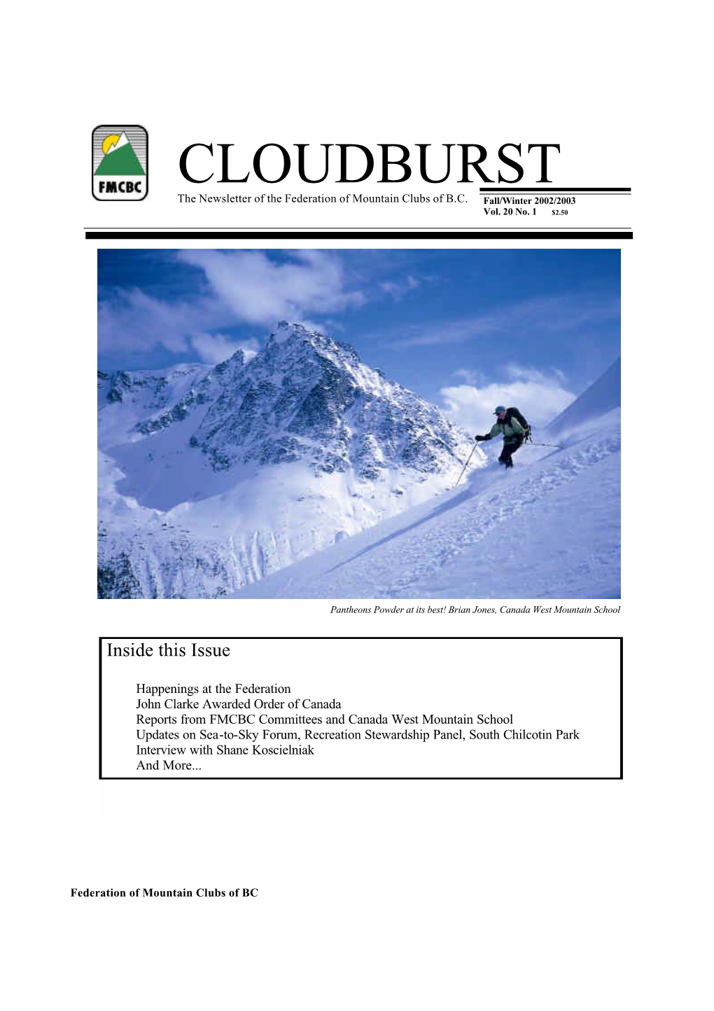 CLOUDBURST the Newsletter of the Federation of Mountain Clubs of B.C