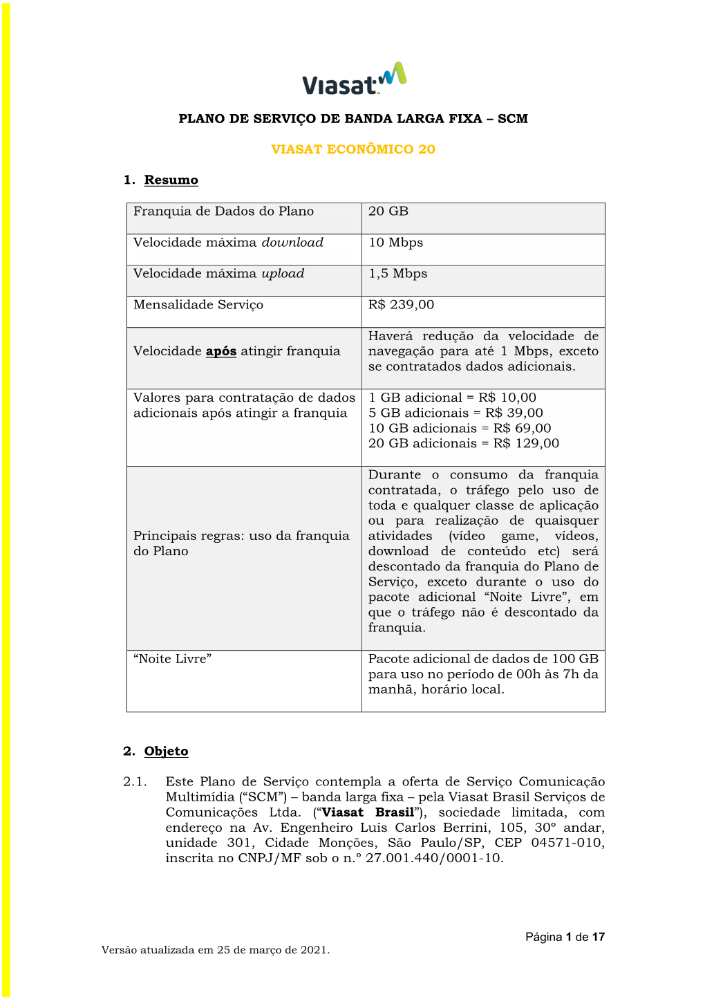 Plano De Serviço De Banda Larga Fixa – Scm