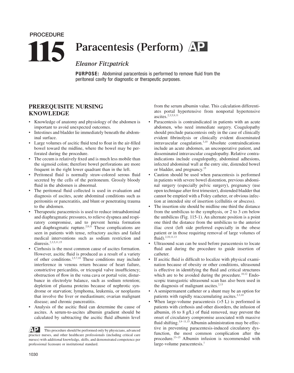 115 Paracentesis (Perform) 1031