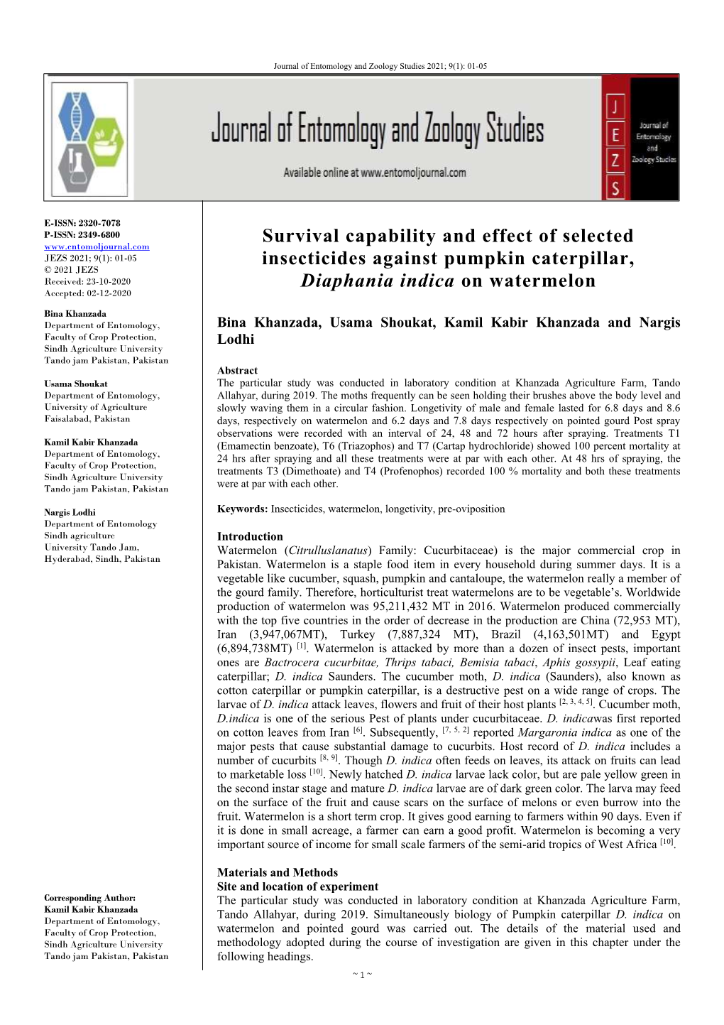 Survival Capability and Effect of Selected Insecticides Against