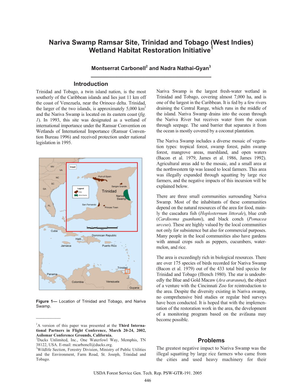 Nariva Swamp Ramsar Site, Trinidad and Tobago (West Indies) Wetland Habitat Restoration Initiative1