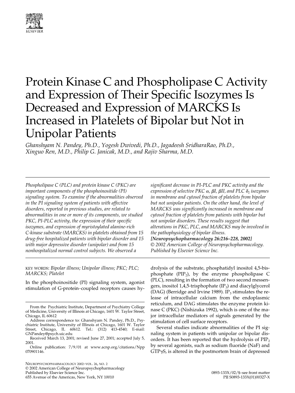 Protein Kinase C and Phospholipase C Activity and Expression of Their Specific Isozymes Is Decreased and Expression of MARCKS Is