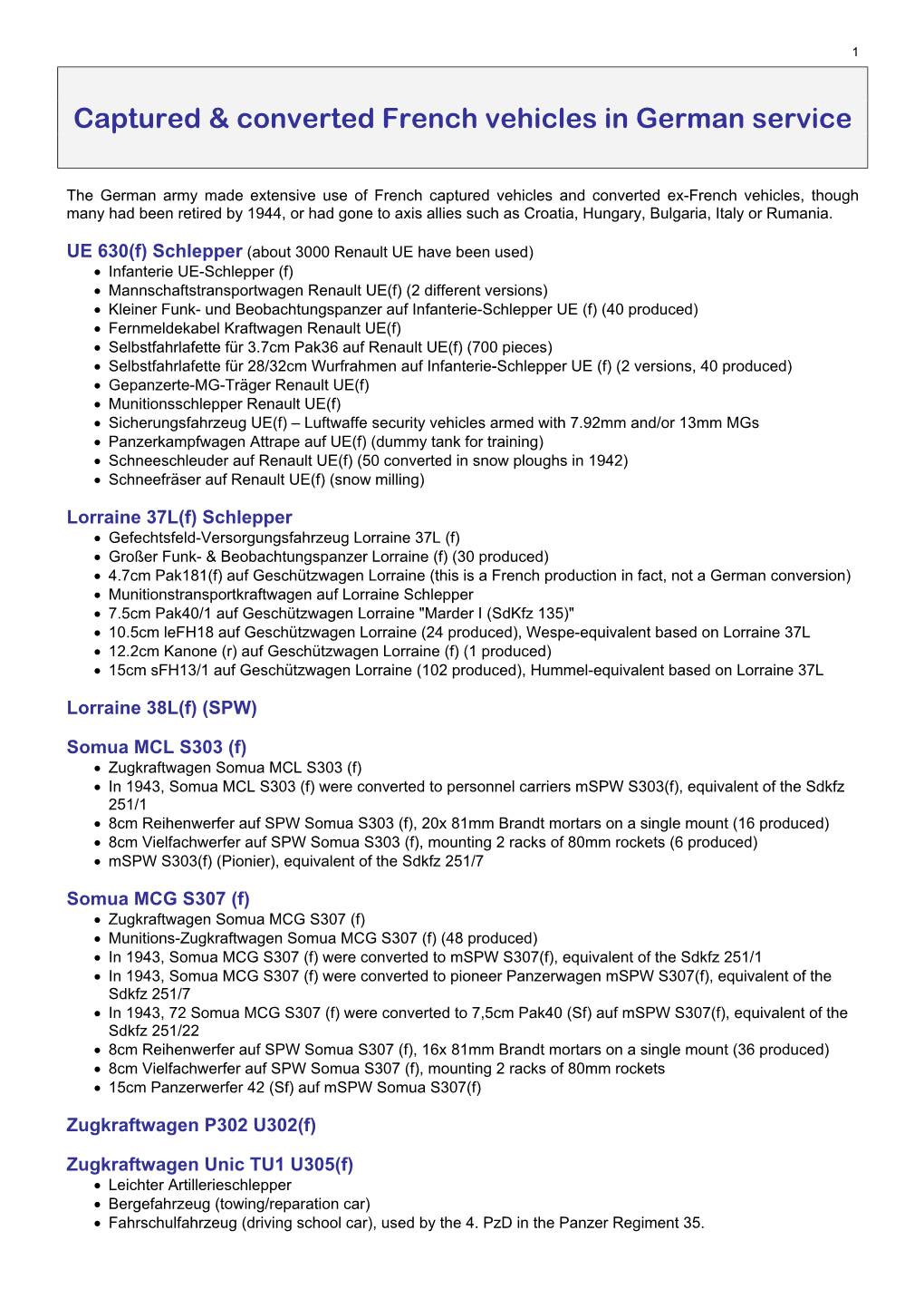 Captured and Converted French Vehicles in German Service