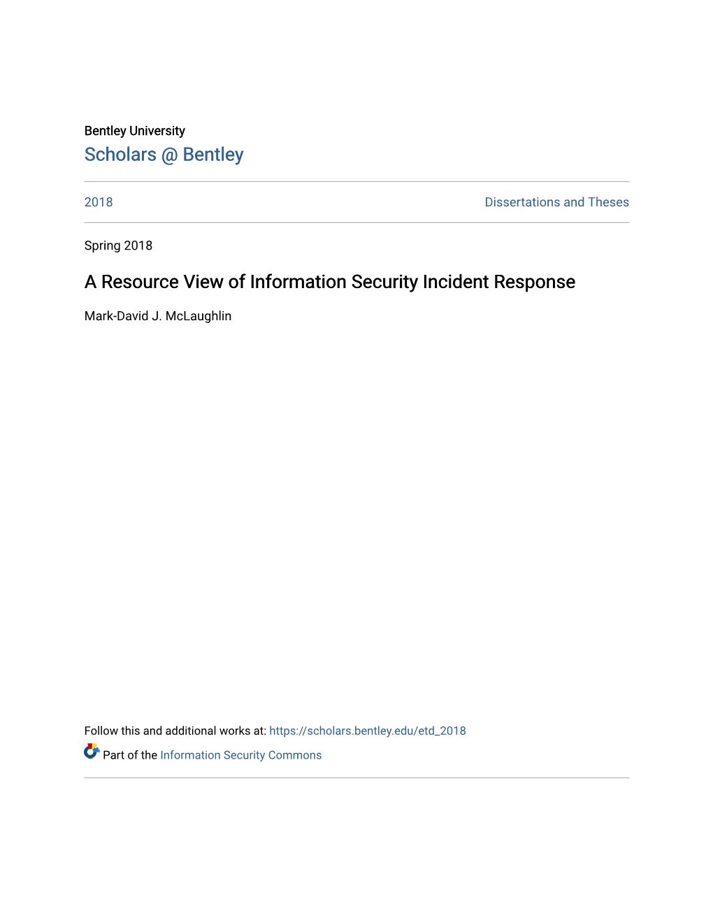 A Resource View of Information Security Incident Response