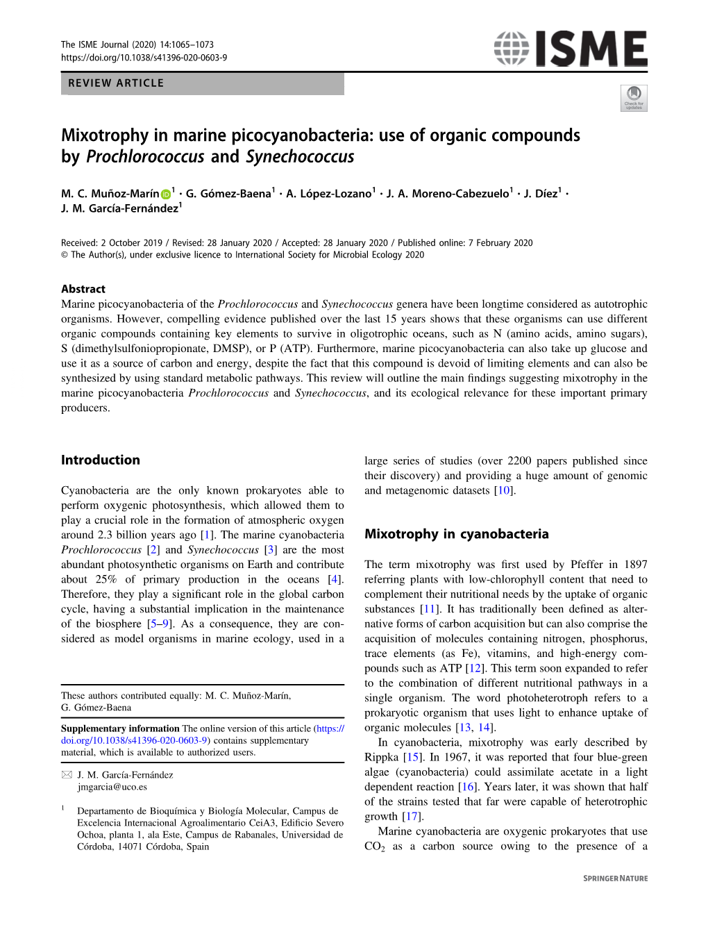 Use of Organic Compounds by Prochlorococcus and Synechococcus