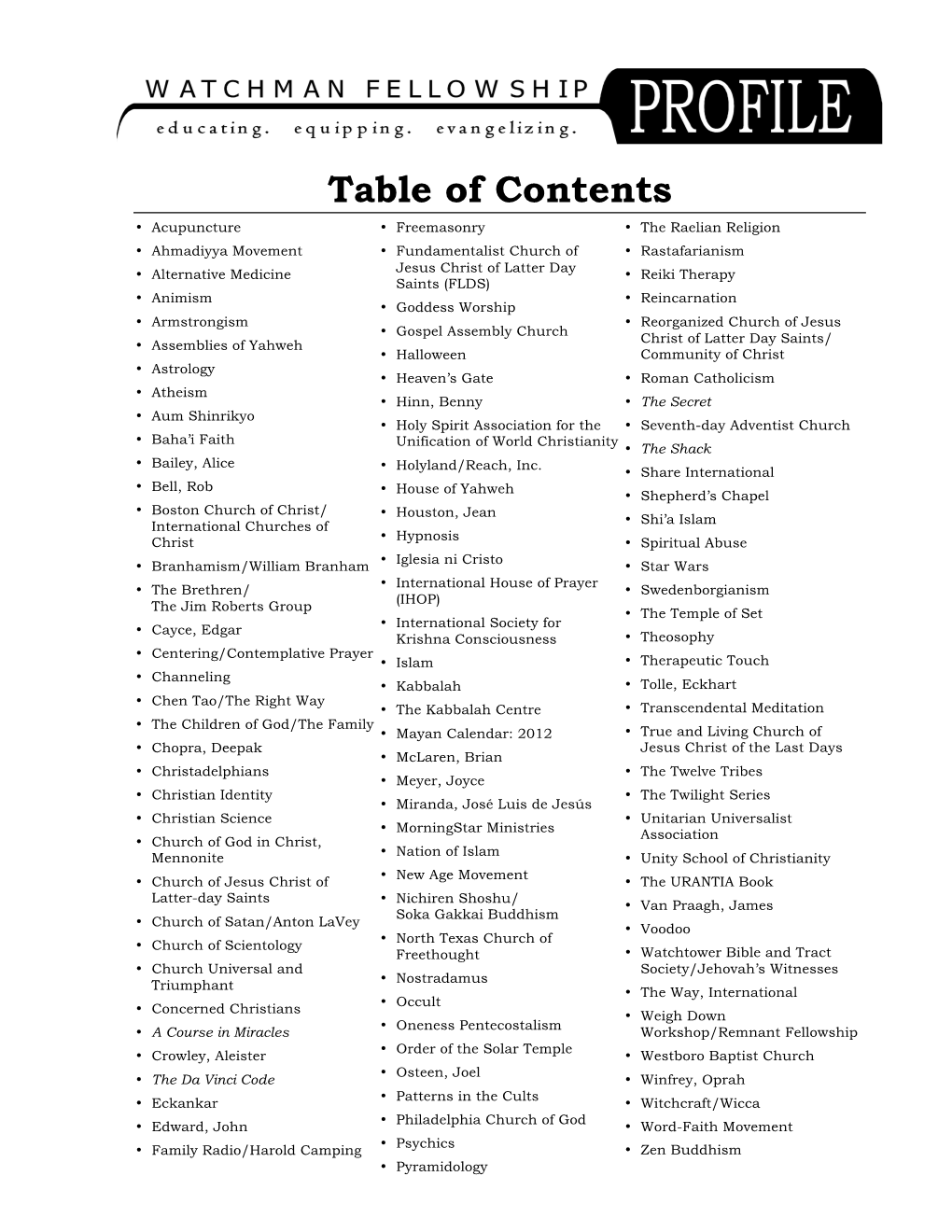 Table of Contents