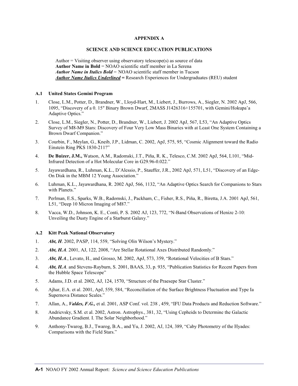 A-1 NOAO FY 2002 Annual Report: Science and Science Education Publications 10