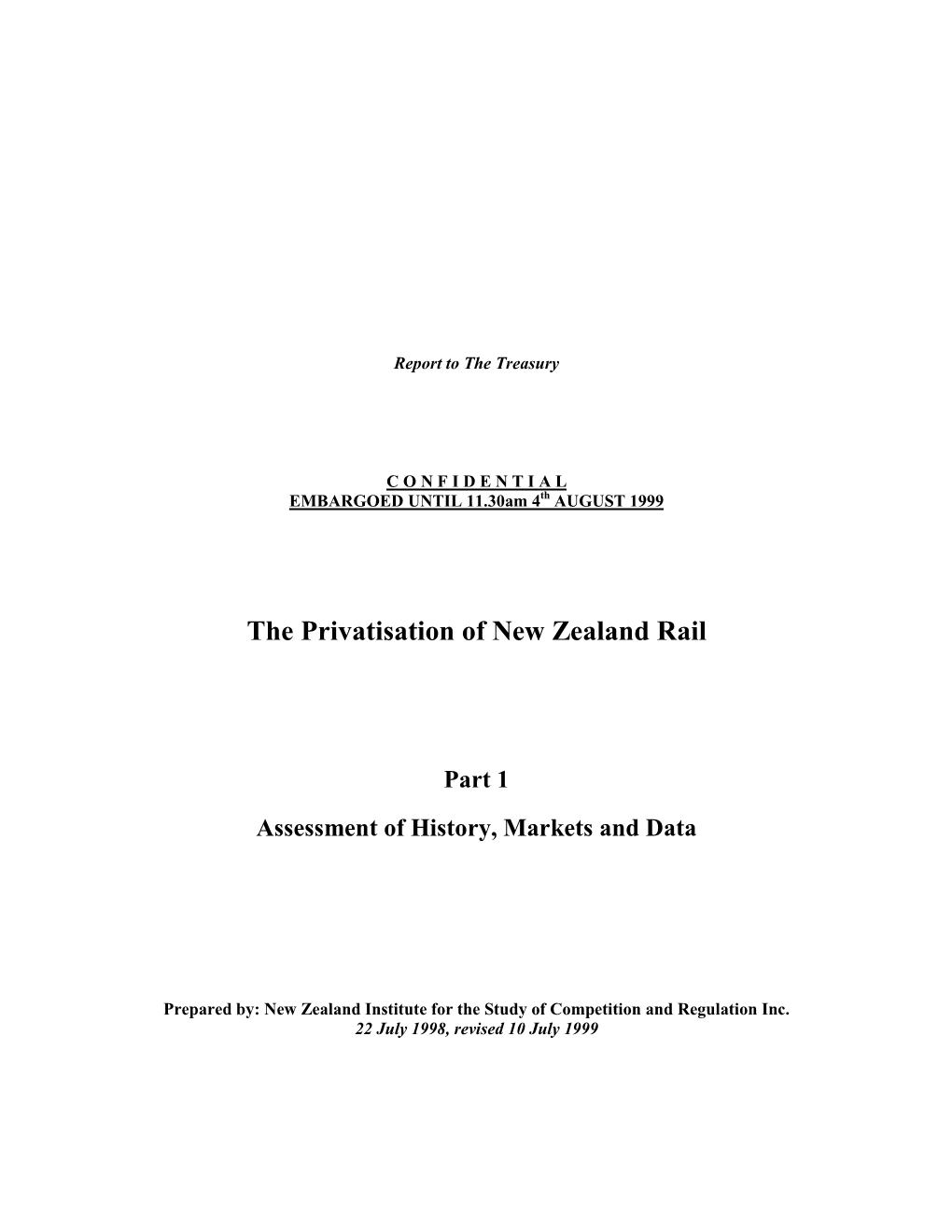 1999-08-10 the Privitisation of New Zealand Rail Part 1: Assessment Of