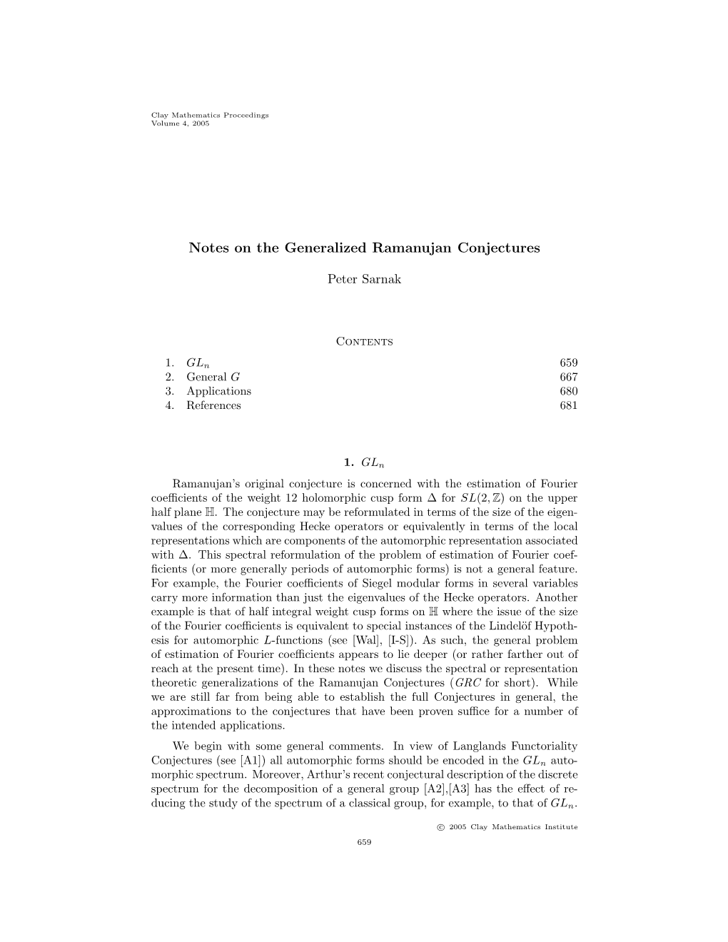 Notes on the Generalized Ramanujan Conjectures