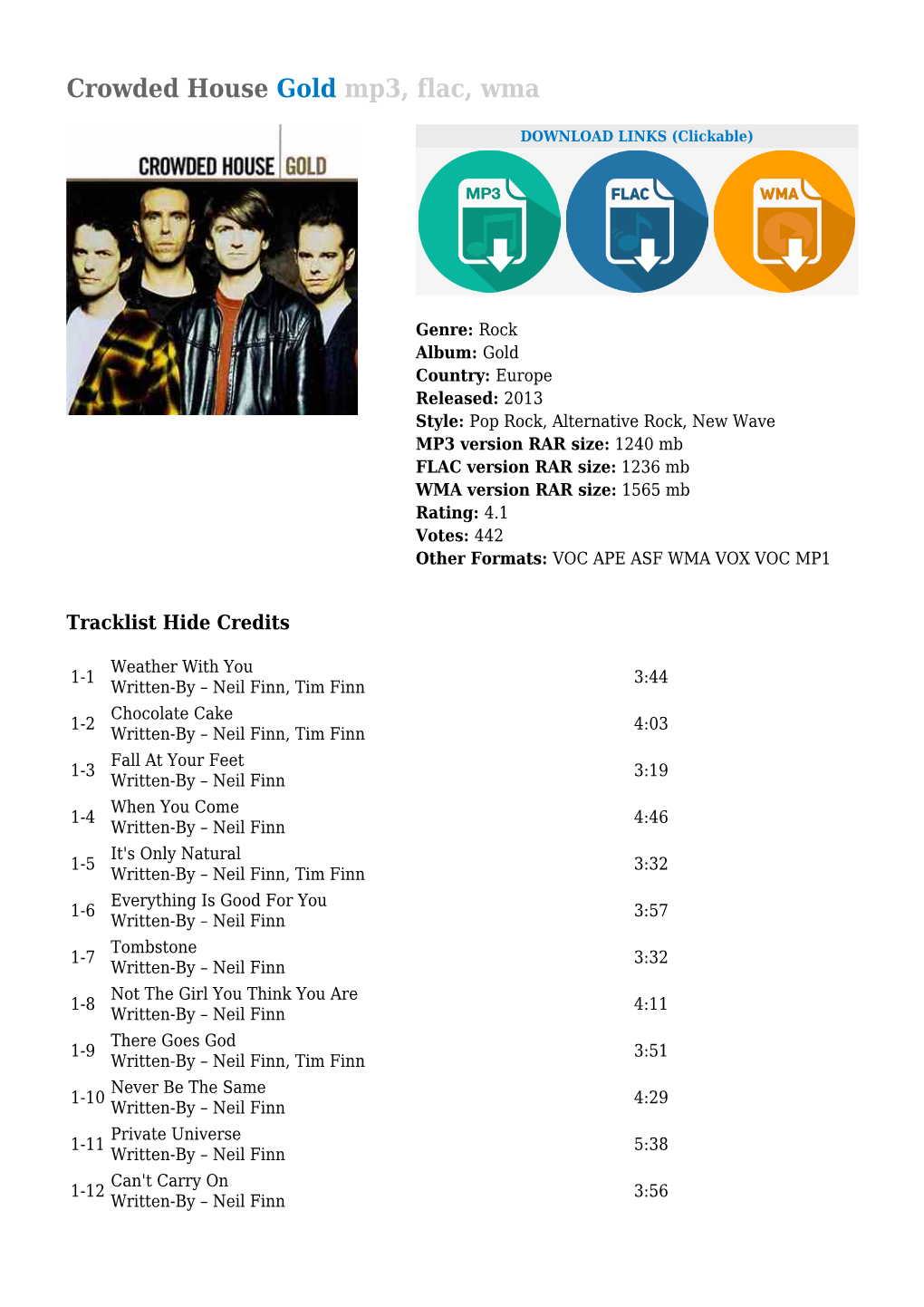 Crowded House Gold Mp3, Flac, Wma