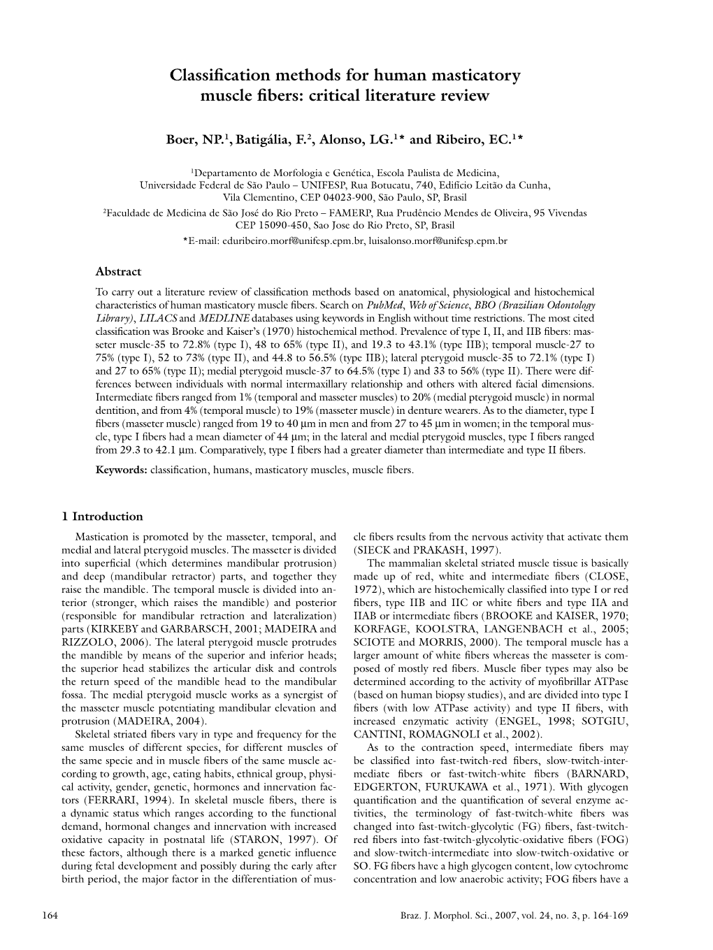 Classification Methods for Human Masticatory Muscle Fibers: Critical Literature Review