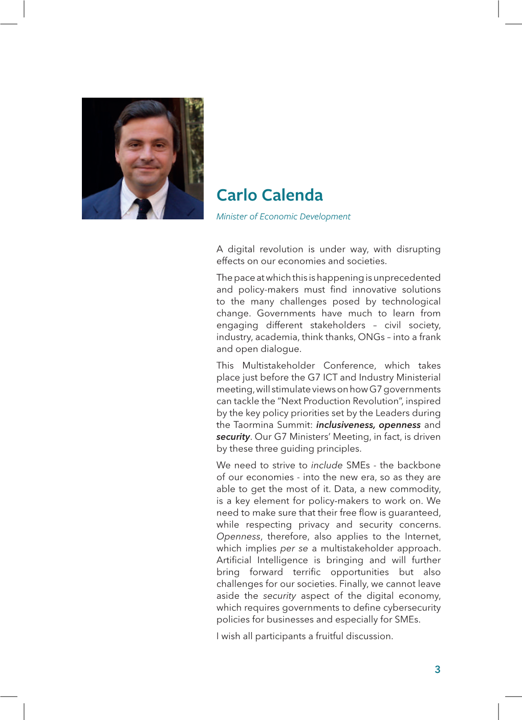 Carlo Calenda Minister of Economic Development