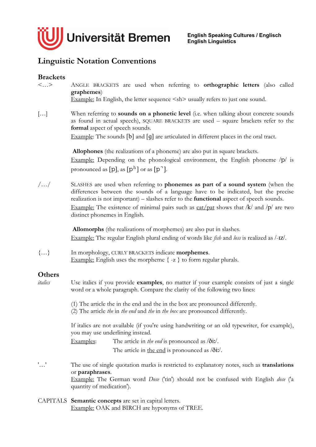 Linguistic Notation Conventions