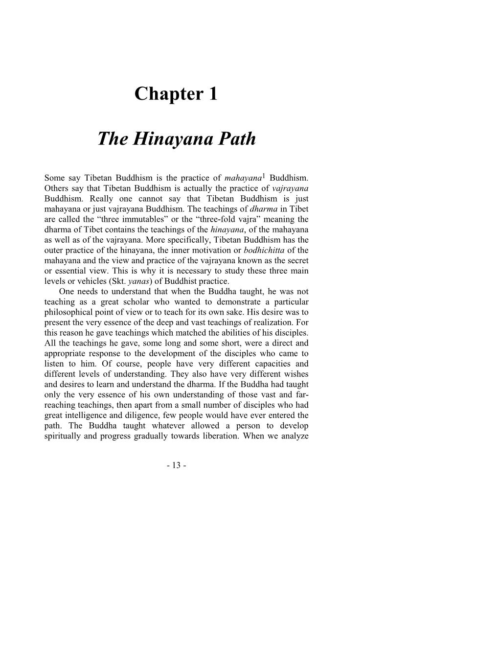 Chapter 1 the Hinayana Path