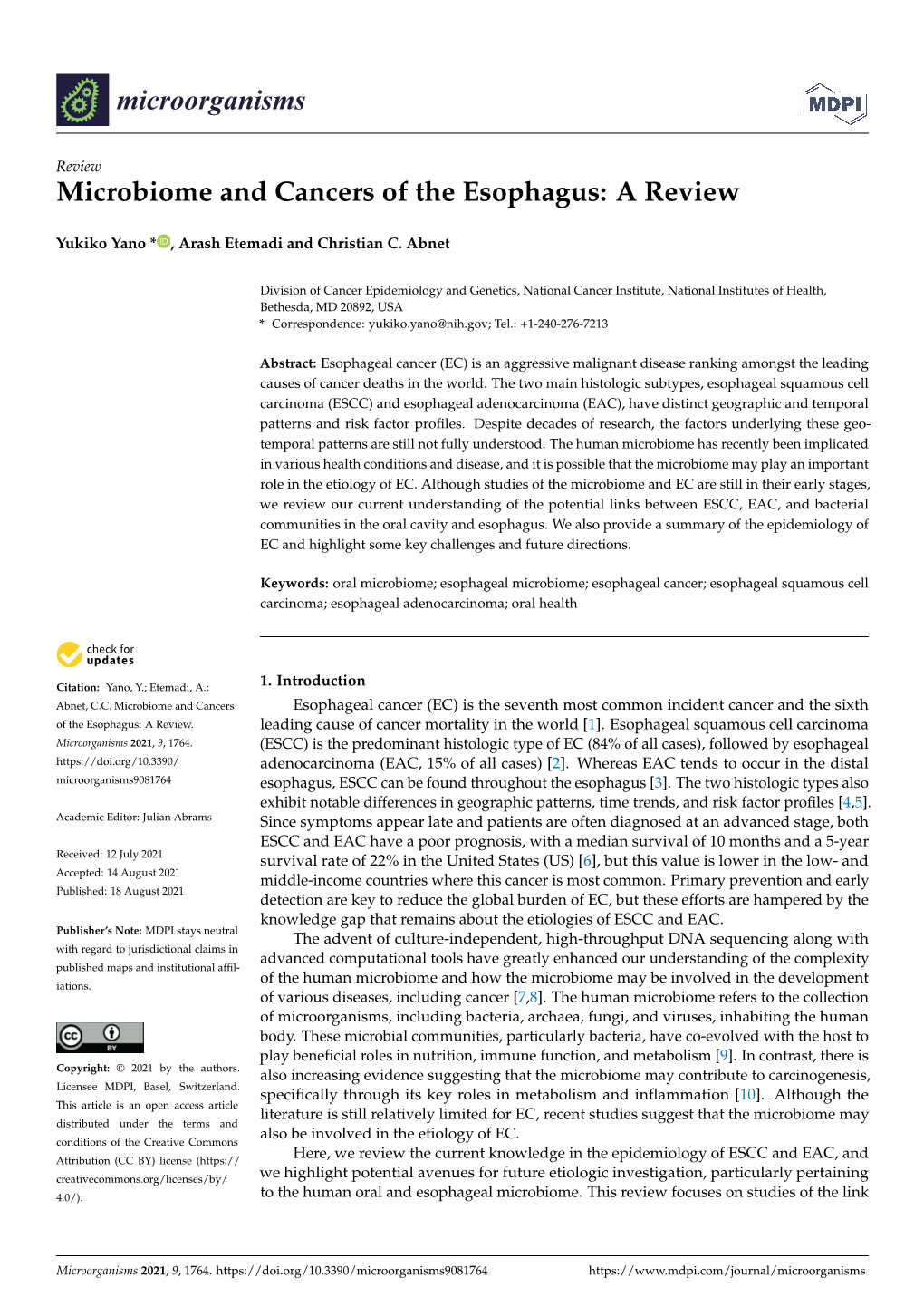 Microbiome and Cancers of the Esophagus: a Review