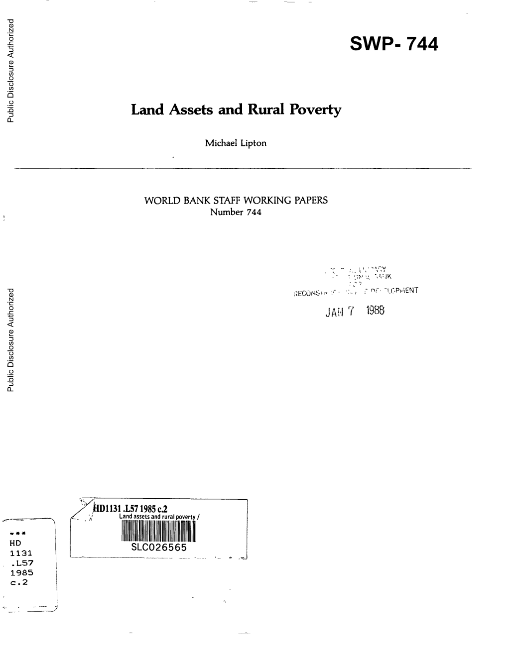 Land Assets and Rural Poverty Public Disclosure Authorized