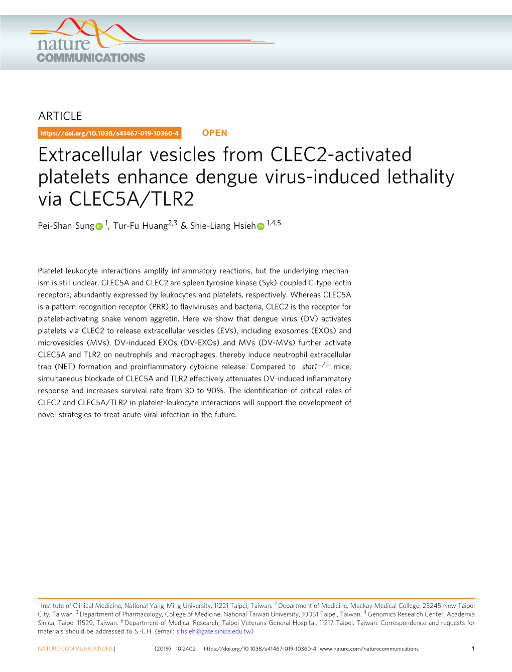 Extracellular Vesicles from CLEC2-Activated Platelets Enhance Dengue Virus-Induced Lethality Via CLEC5A/TLR2