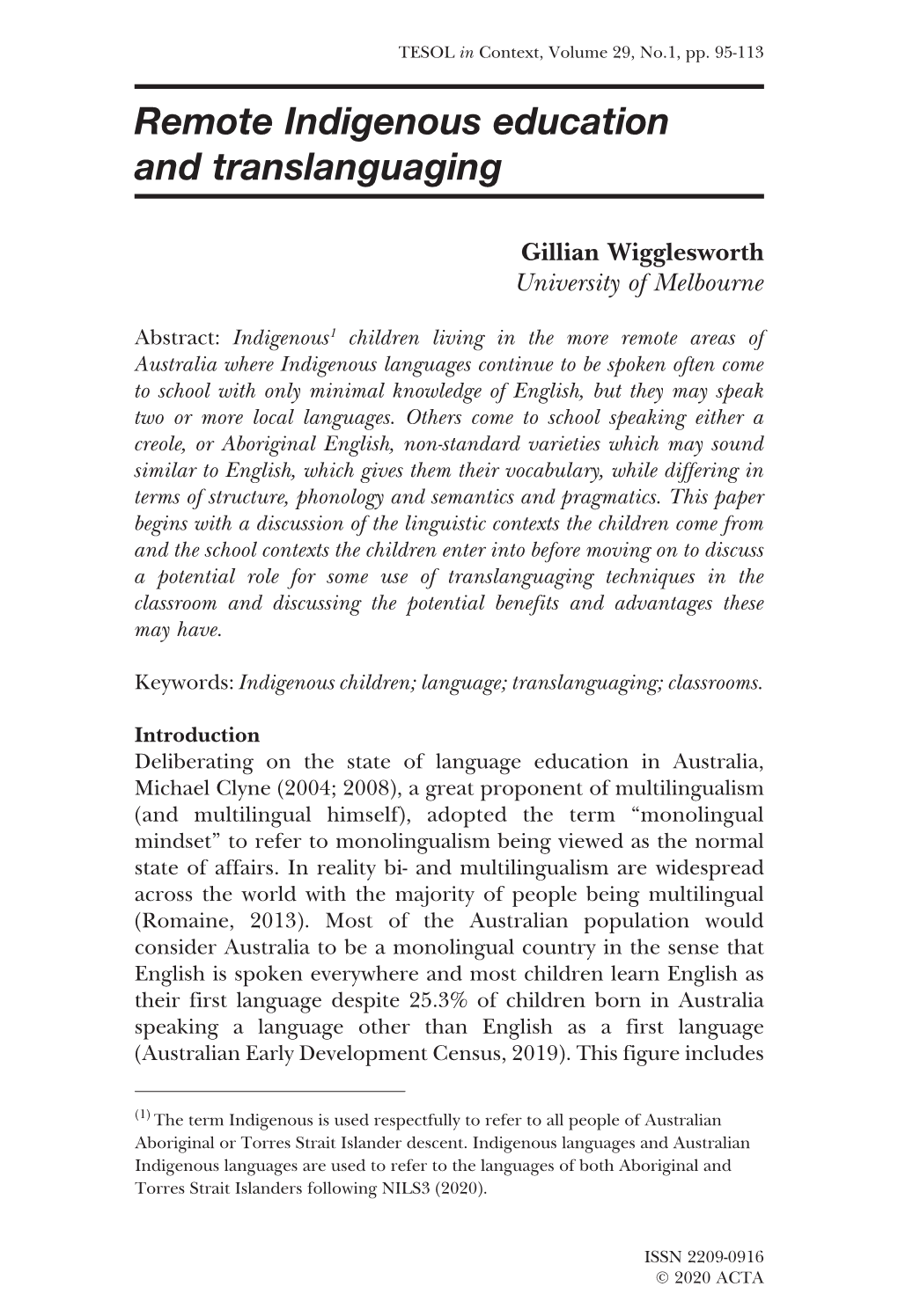 Remote Indigenous Education and Translanguaging