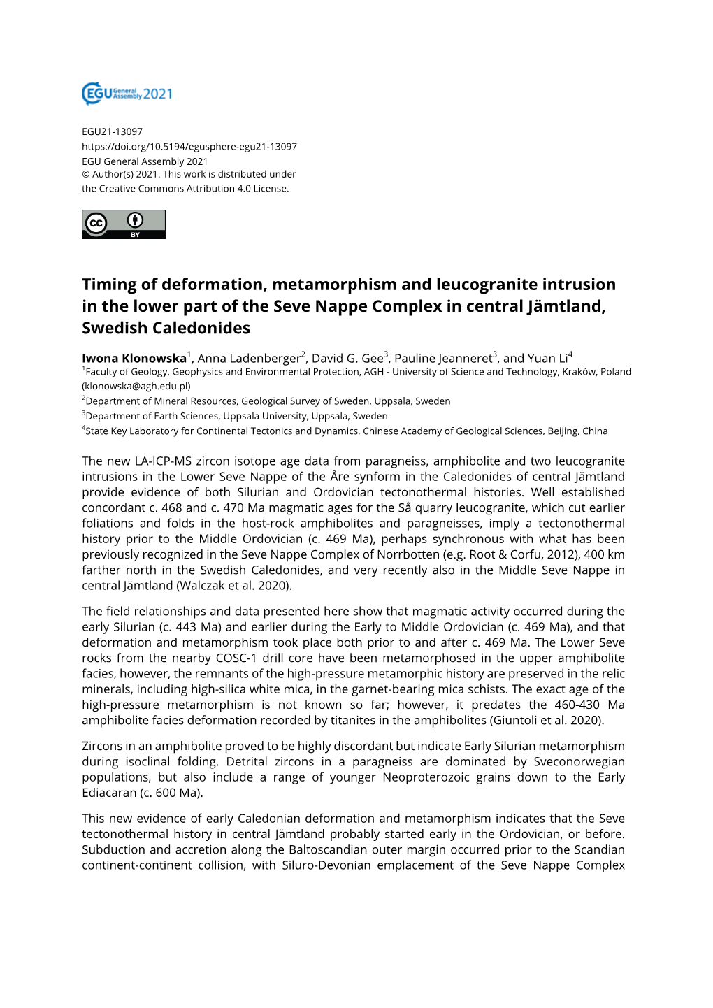 Timing of Deformation, Metamorphism and Leucogranite Intrusion in the Lower Part of the Seve Nappe Complex in Central Jämtland, Swedish Caledonides