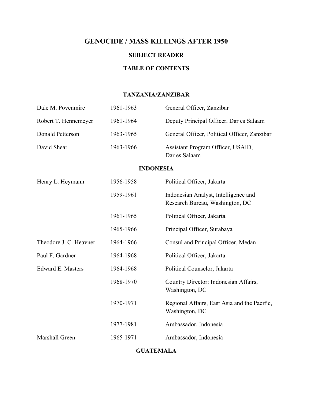 Genocide / Mass Killings After 1950