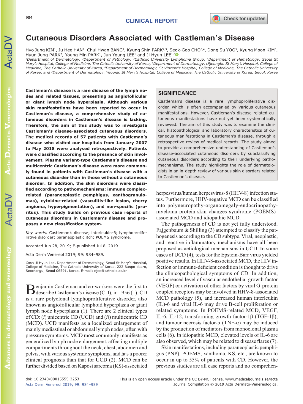 Cutaneous Disorders Associated with Castleman's Disease