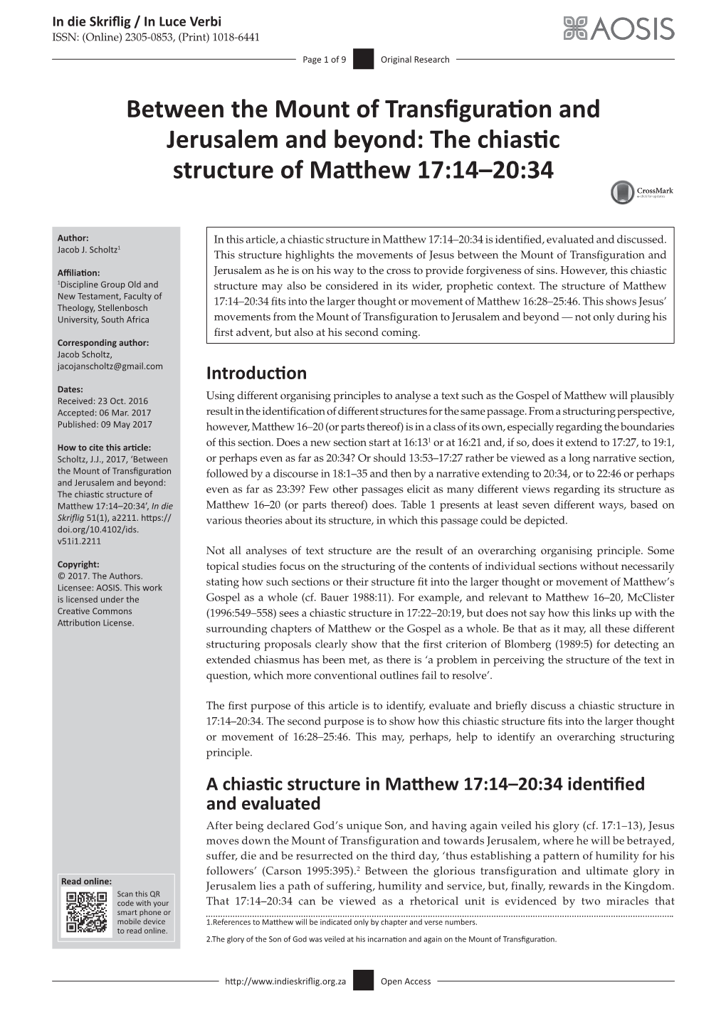 The Chiastic Structure of Matthew 17:14–20:34