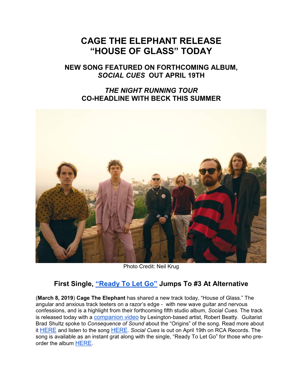 Cage the Elephant Release “House of Glass” Today