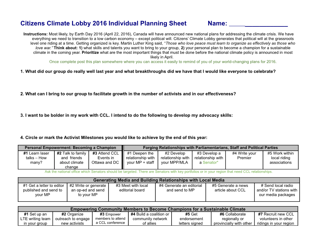 Individual Planning Sheet