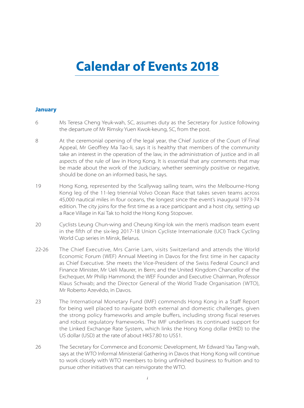 Calendar of Events 2018