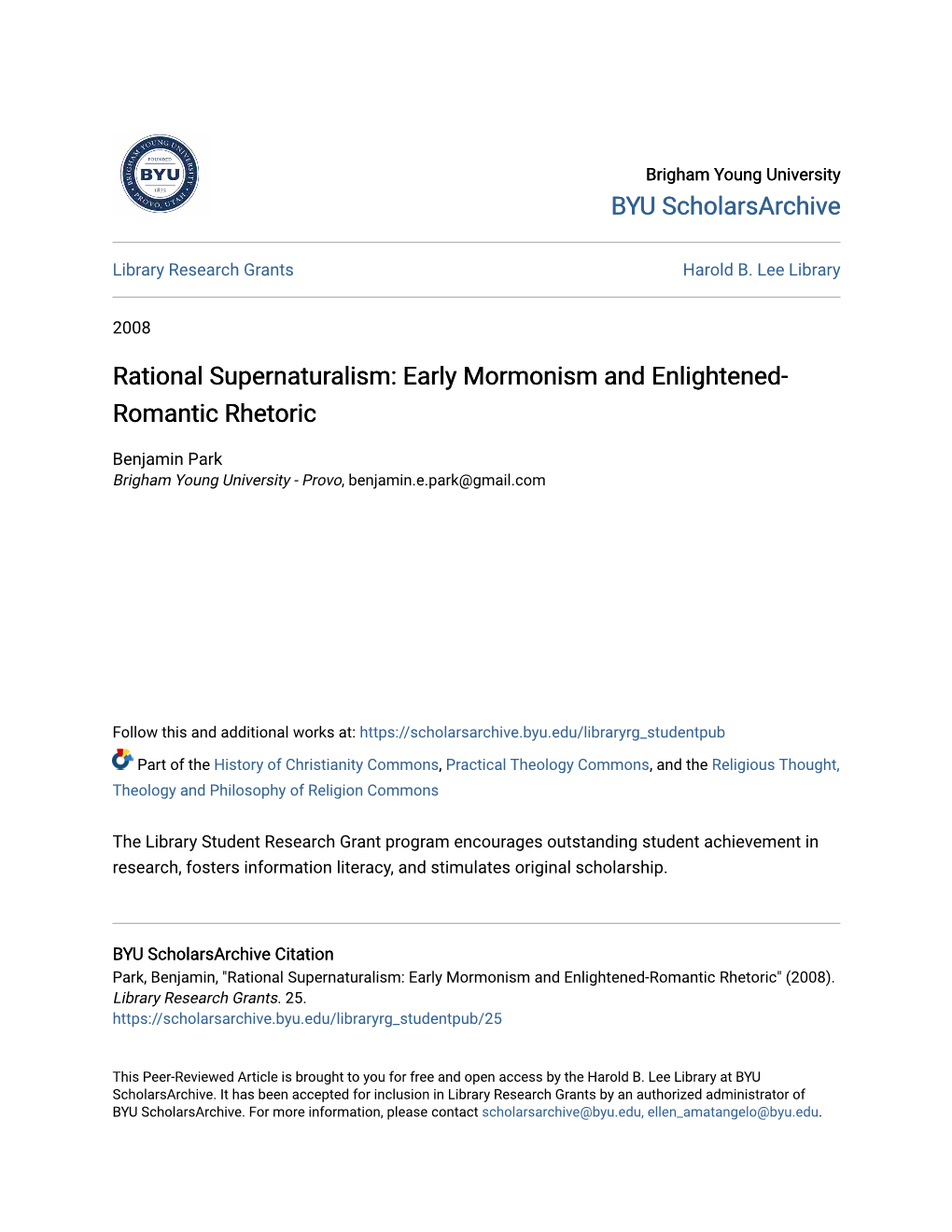 Rational Supernaturalism: Early Mormonism and Enlightened- Romantic Rhetoric