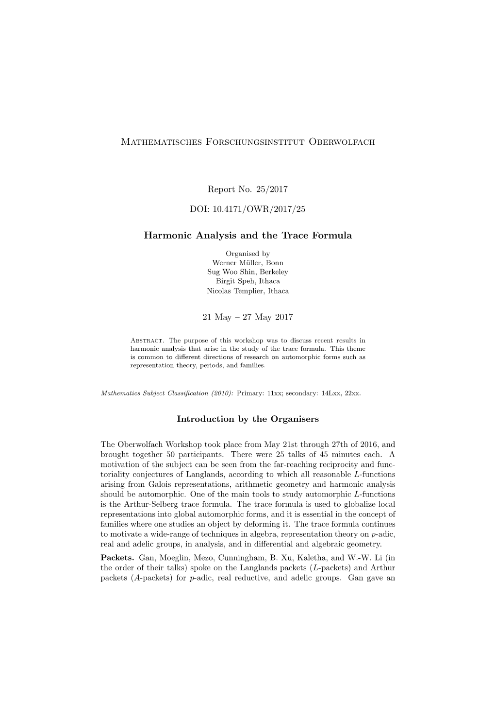 Mathematisches Forschungsinstitut Oberwolfach Harmonic Analysis